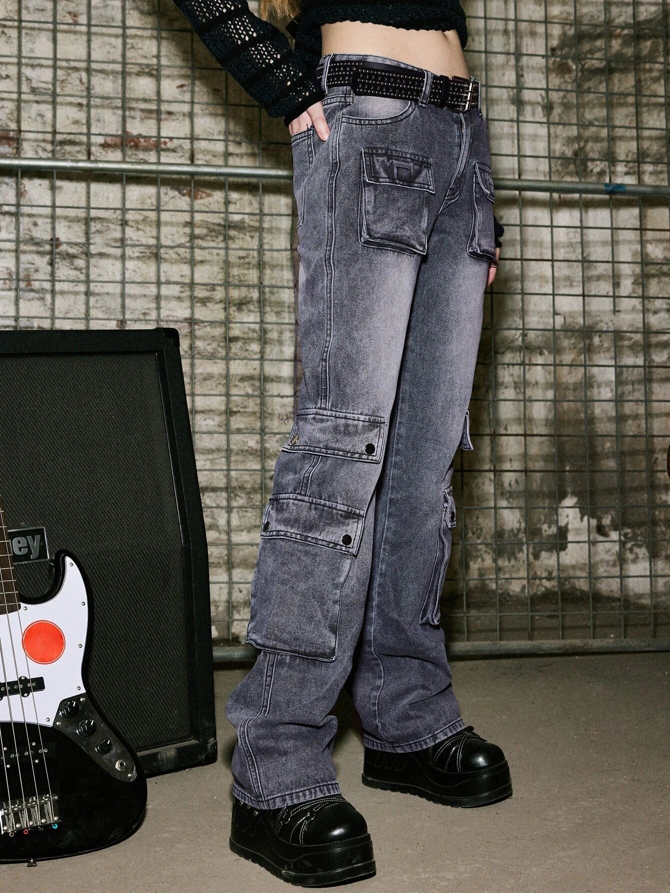 Punk Flap Pocket Shade Cargo Jeans – pocket detail close-up