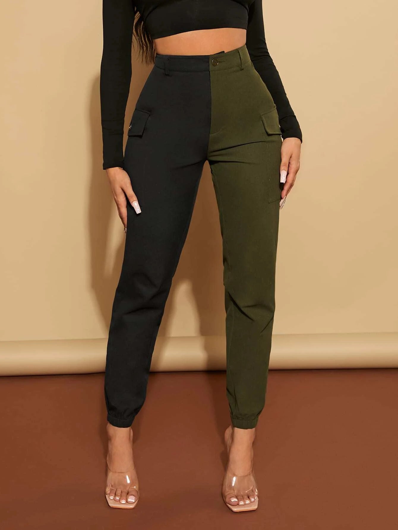 Two Tone Flap Pocket Cargo Pants – women's cargo pants front view