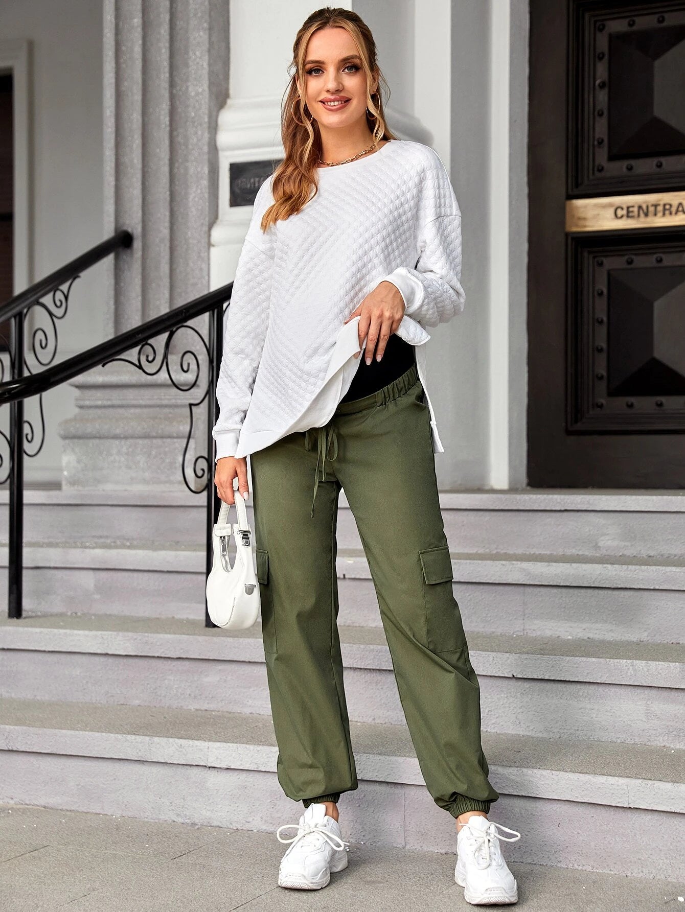 Flap Pocket Maternity Cargo Pants – pocket detail close-up