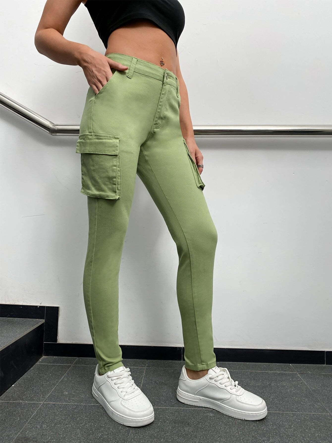 Zipper Flap Pocket Side Cargo Pant Style 1 – women's cargo pants front view
