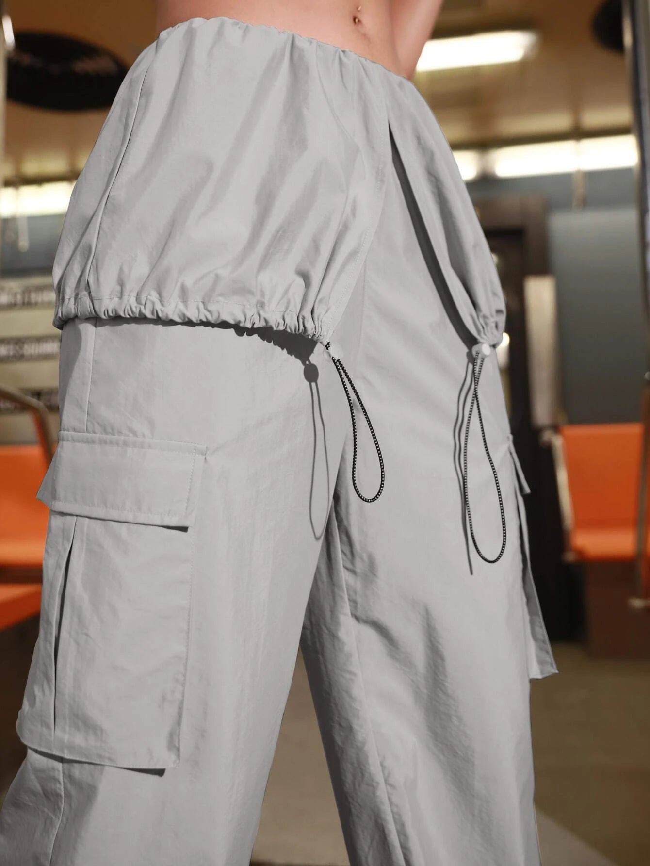Flipped Waist Cargo Pants With Flap Pockets – pocket detail close-up