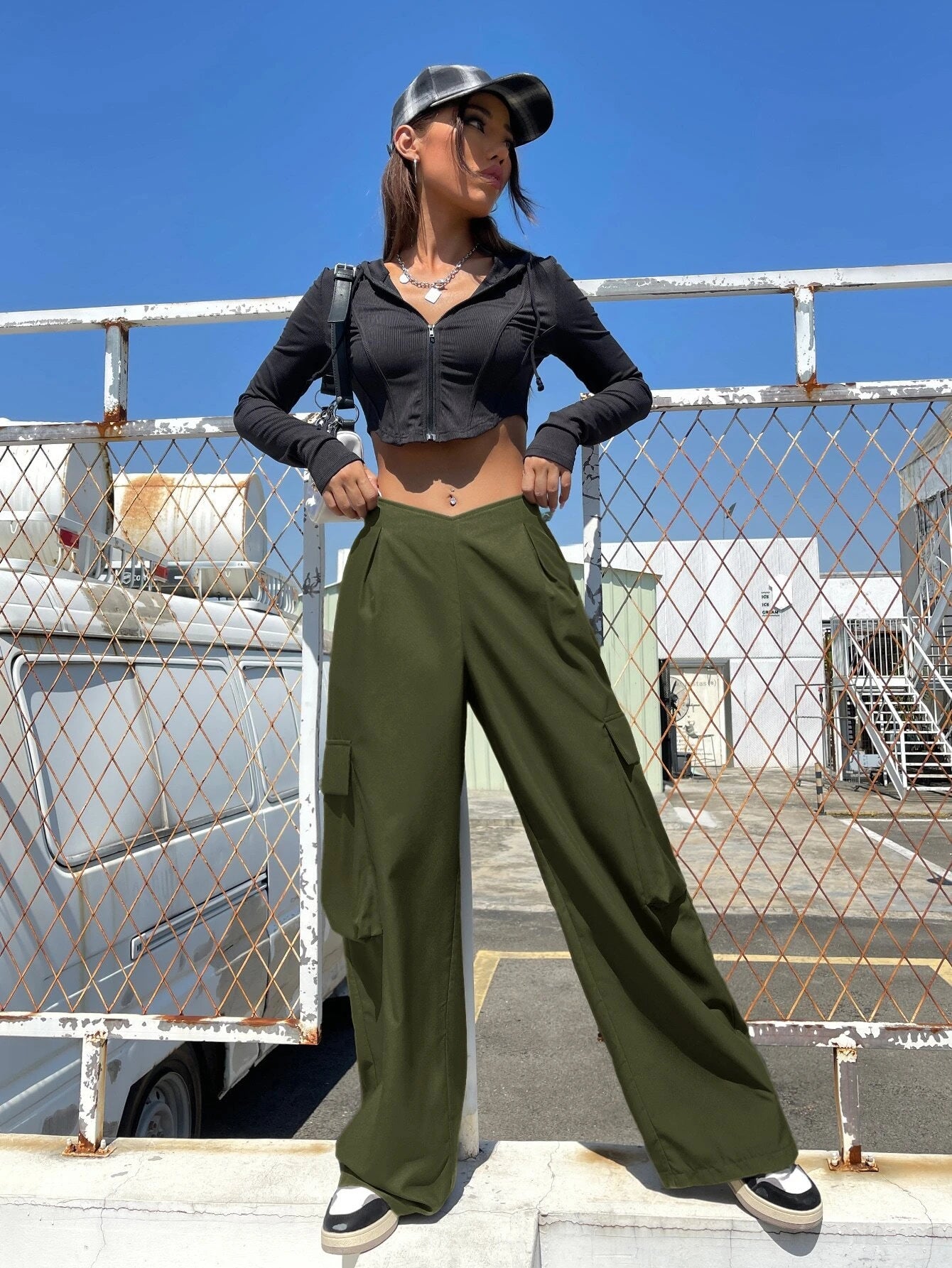 Long Pocket Side Cargo Pants – side profile view