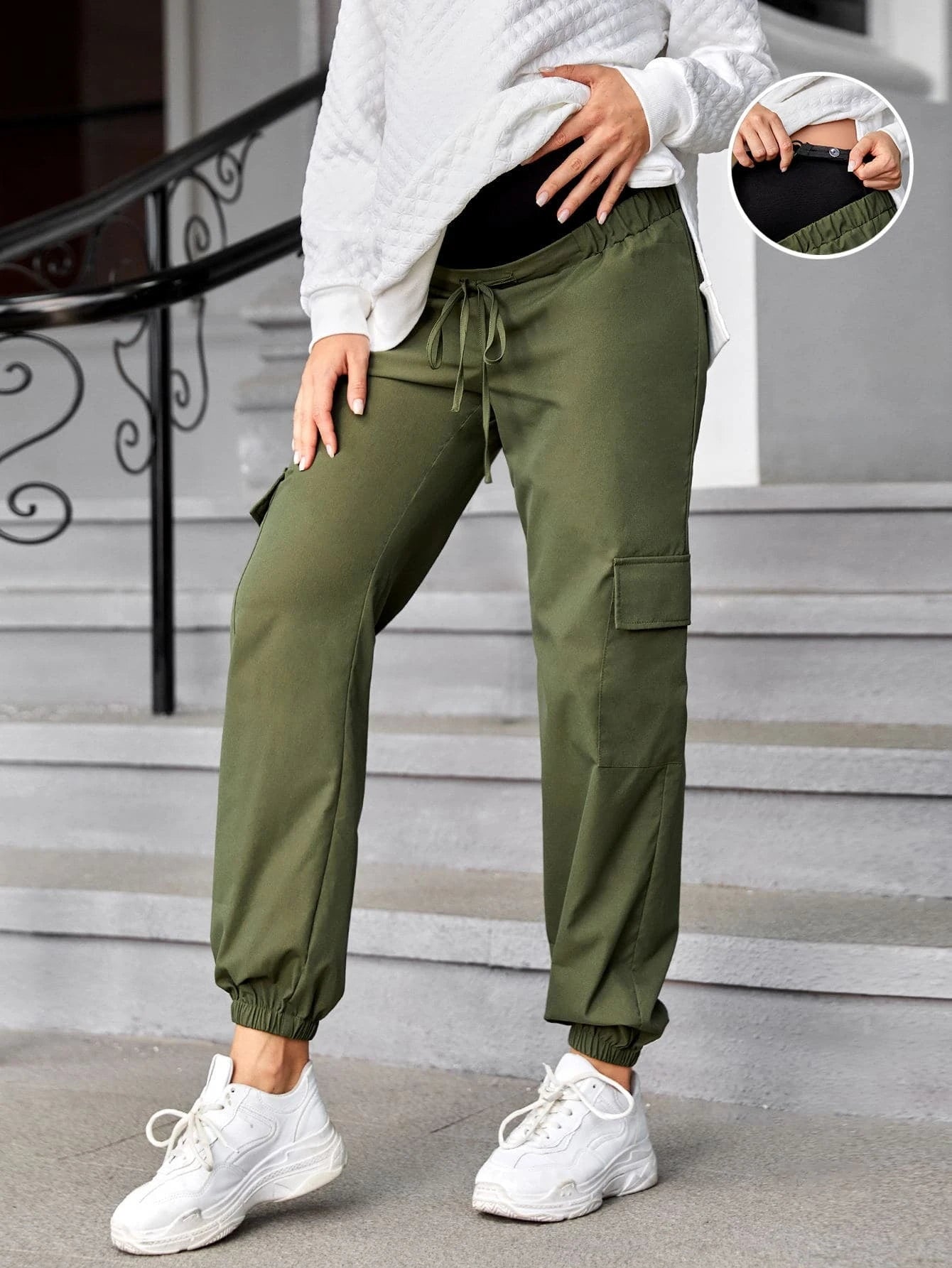 Flap Pocket Maternity Cargo Pants – women's cargo pants front view