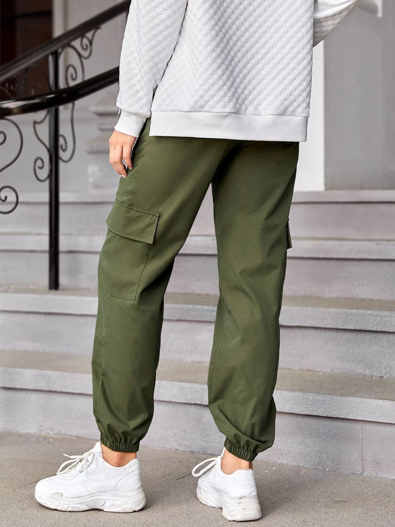 Flap Pocket Maternity Cargo Pants – side profile view