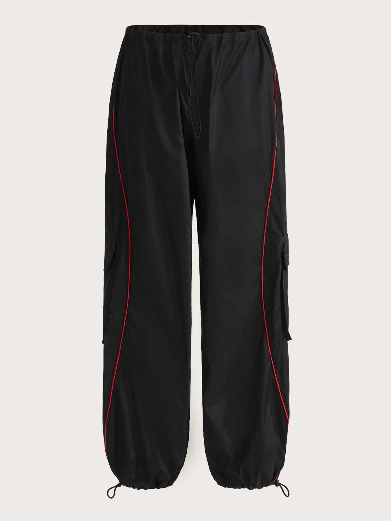 Contrast Piping Flap Pocket Cargo Parachute Pant – women's cargo pants front view