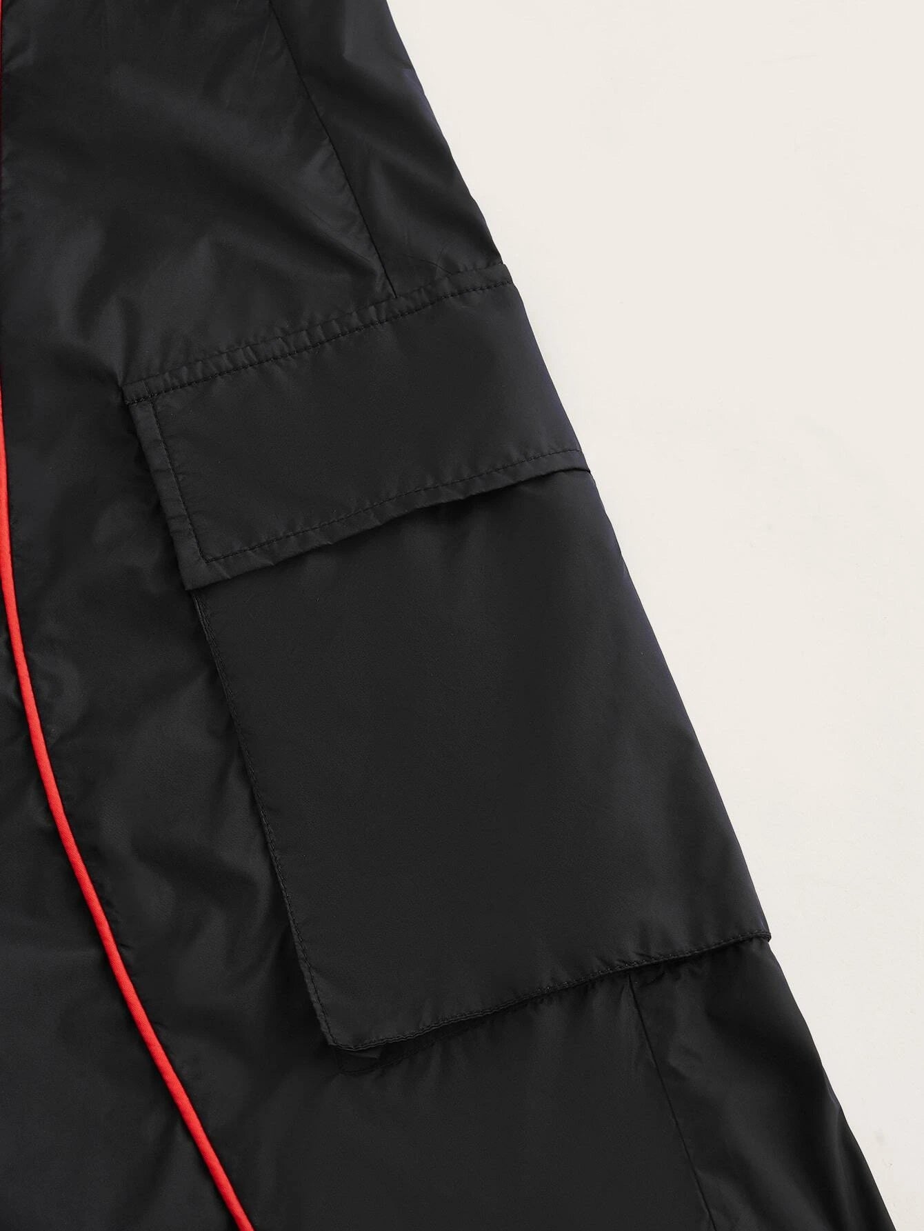 Contrast Piping Flap Pocket Cargo Parachute Pant – back view detail
