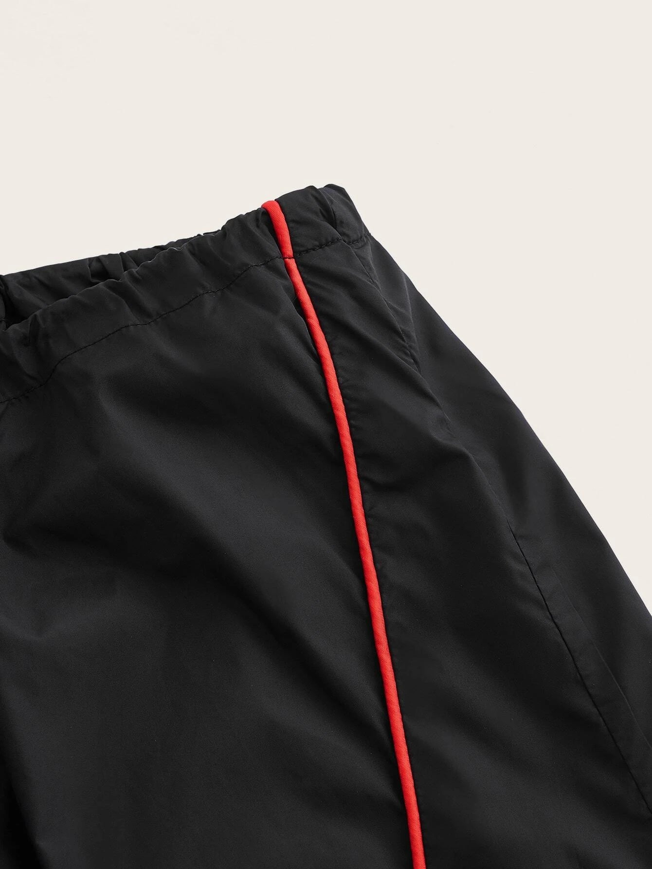 Contrast Piping Flap Pocket Cargo Parachute Pant – pocket detail close-up