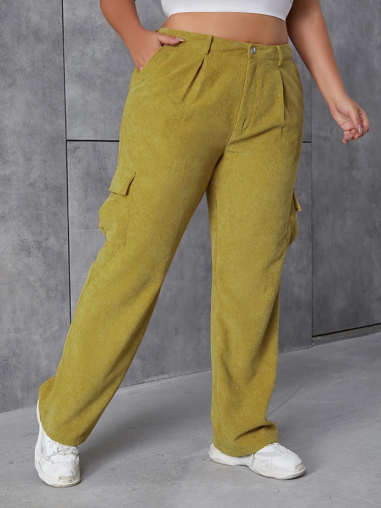 Flap Pocket Corduroy Pants – side profile view