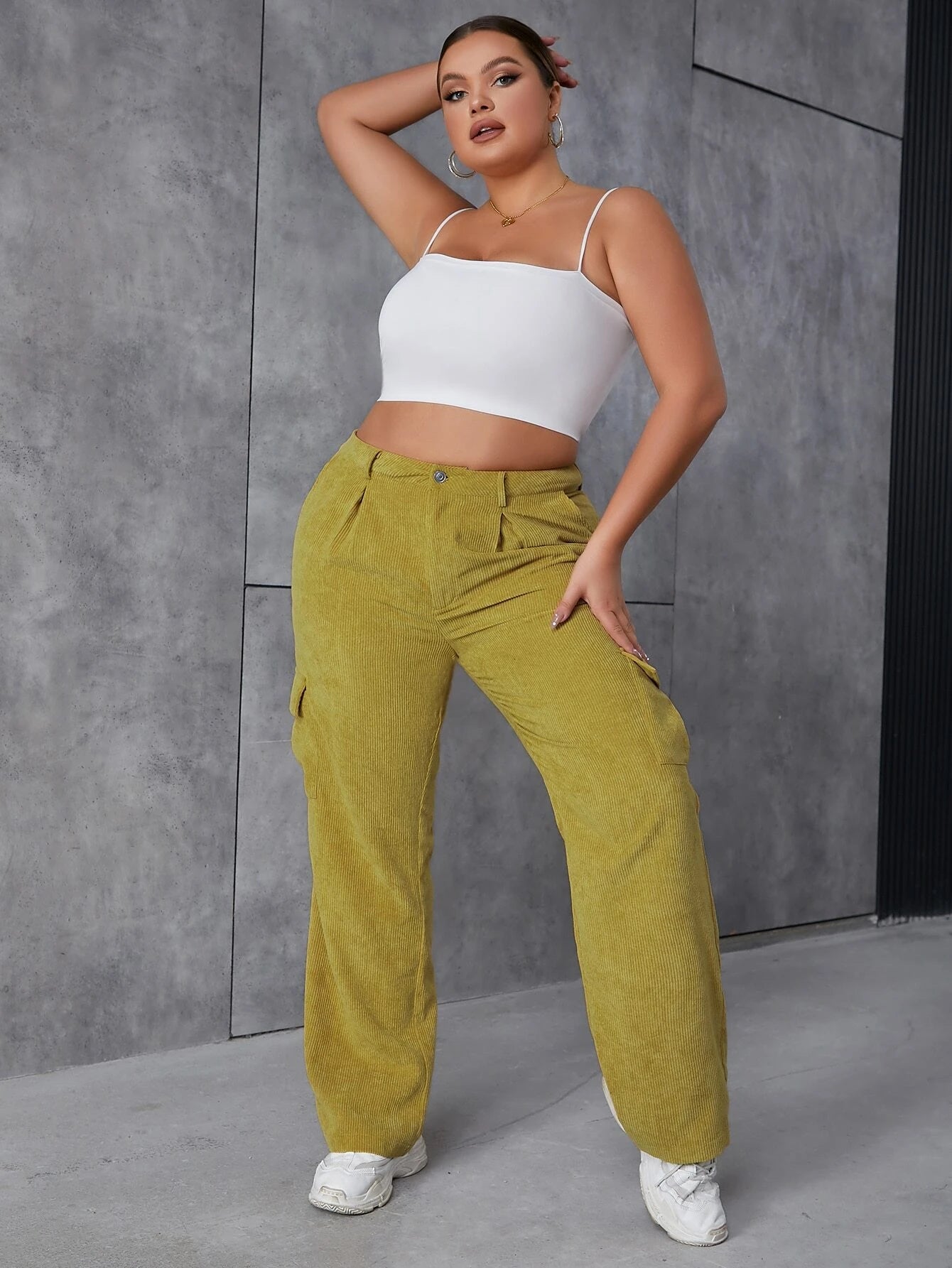 Flap Pocket Corduroy Pants – women's cargo pants front view