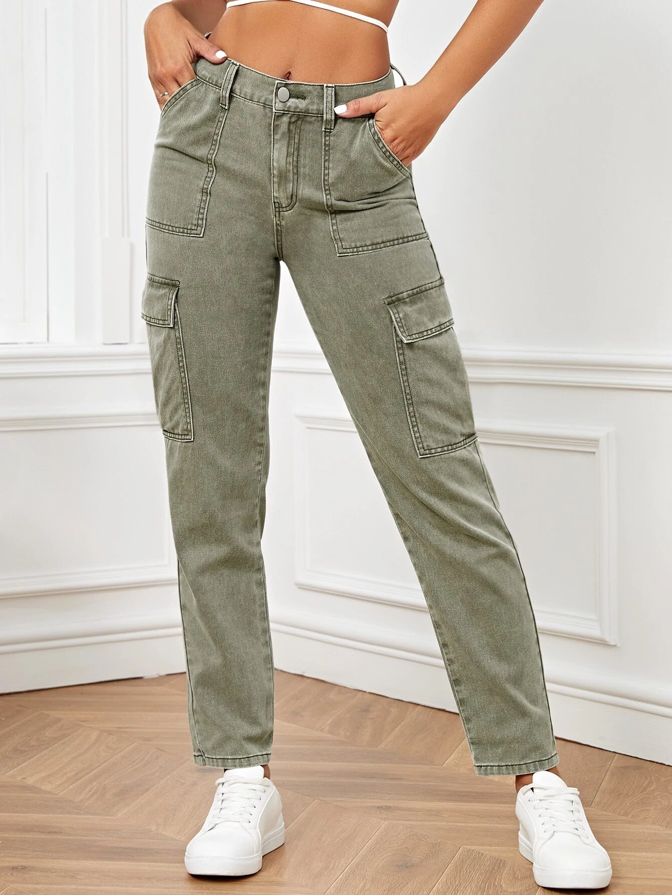 High Rise Flap Pocket Side Cargo Jean Style 1 – waistband detail