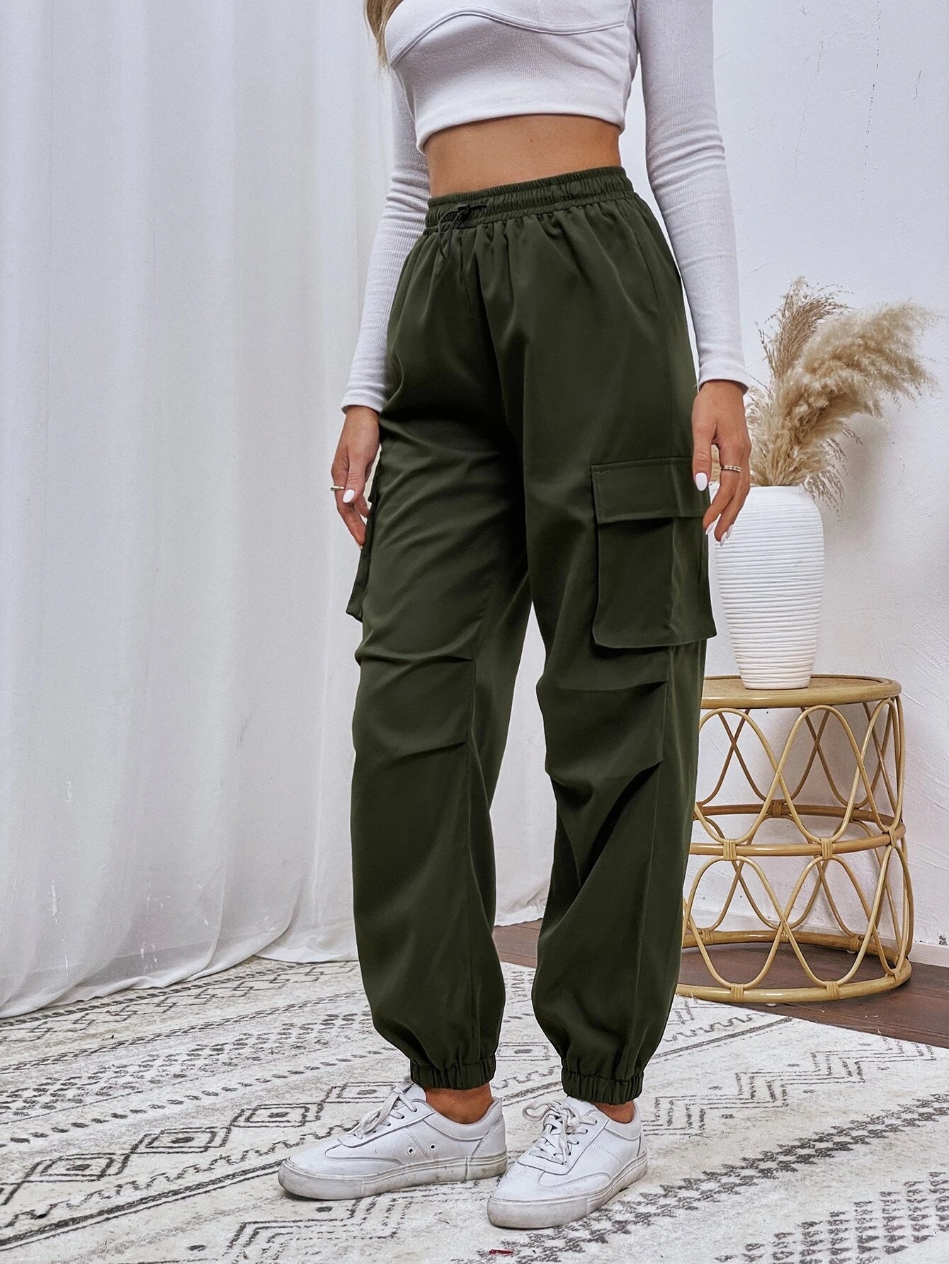 Flap Pocket Drawstring Cargo Pants – lifestyle view 11