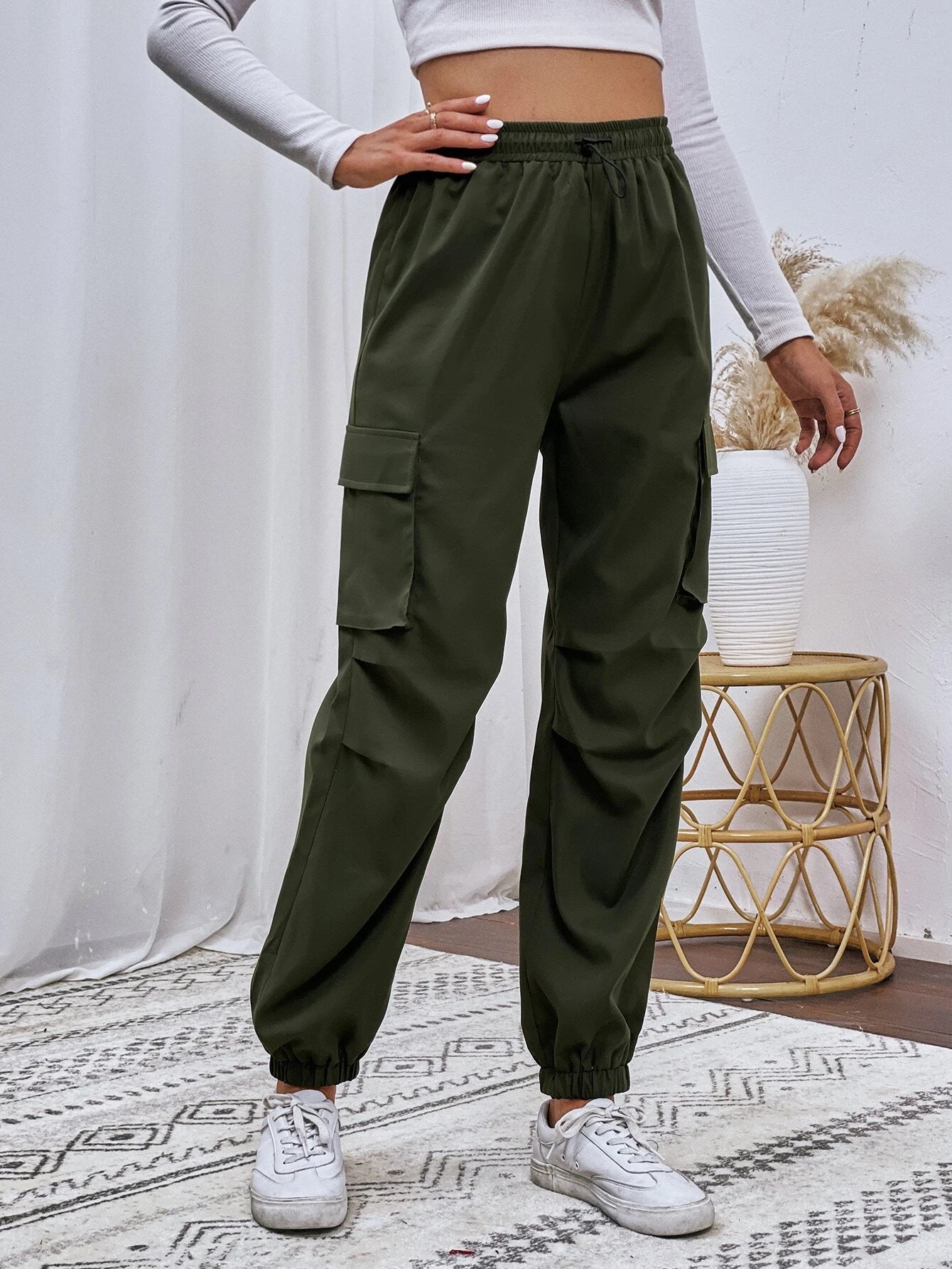 Flap Pocket Drawstring Cargo Pants – lifestyle view 12