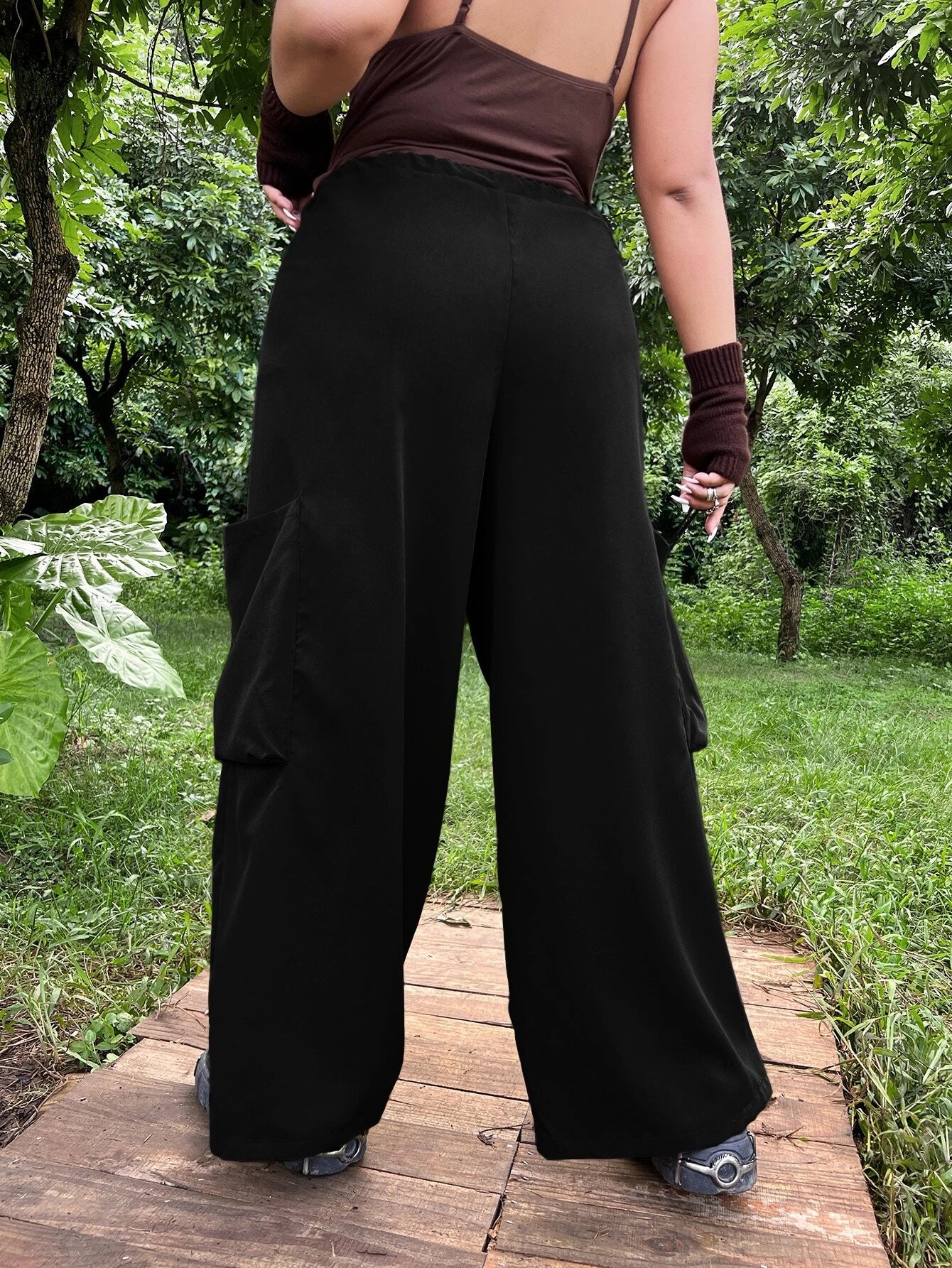 Flap Pocket Non-Stretch Drawstring Waist Pant – styled outfit view