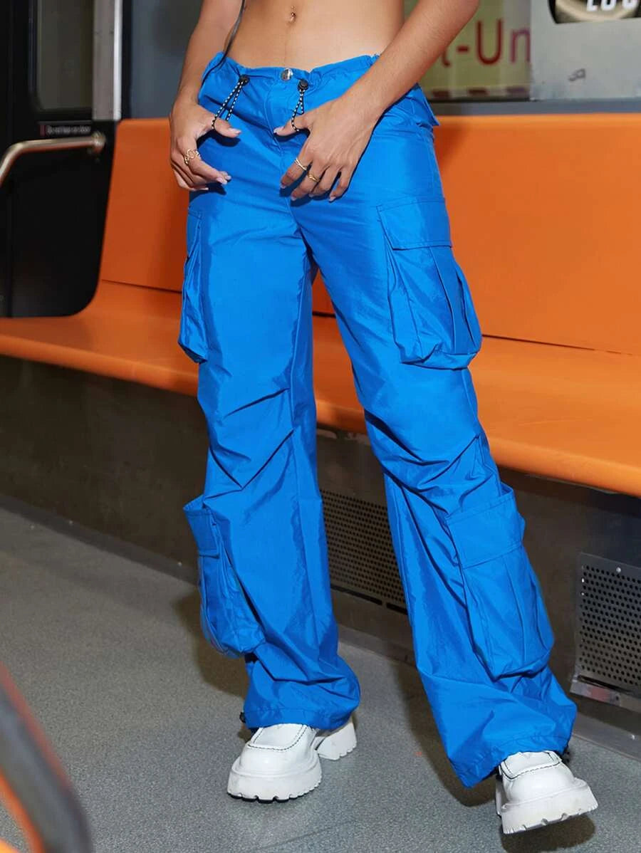 Street Vibes Flap Pockets Drawstring Cargo Pants – lifestyle view 20