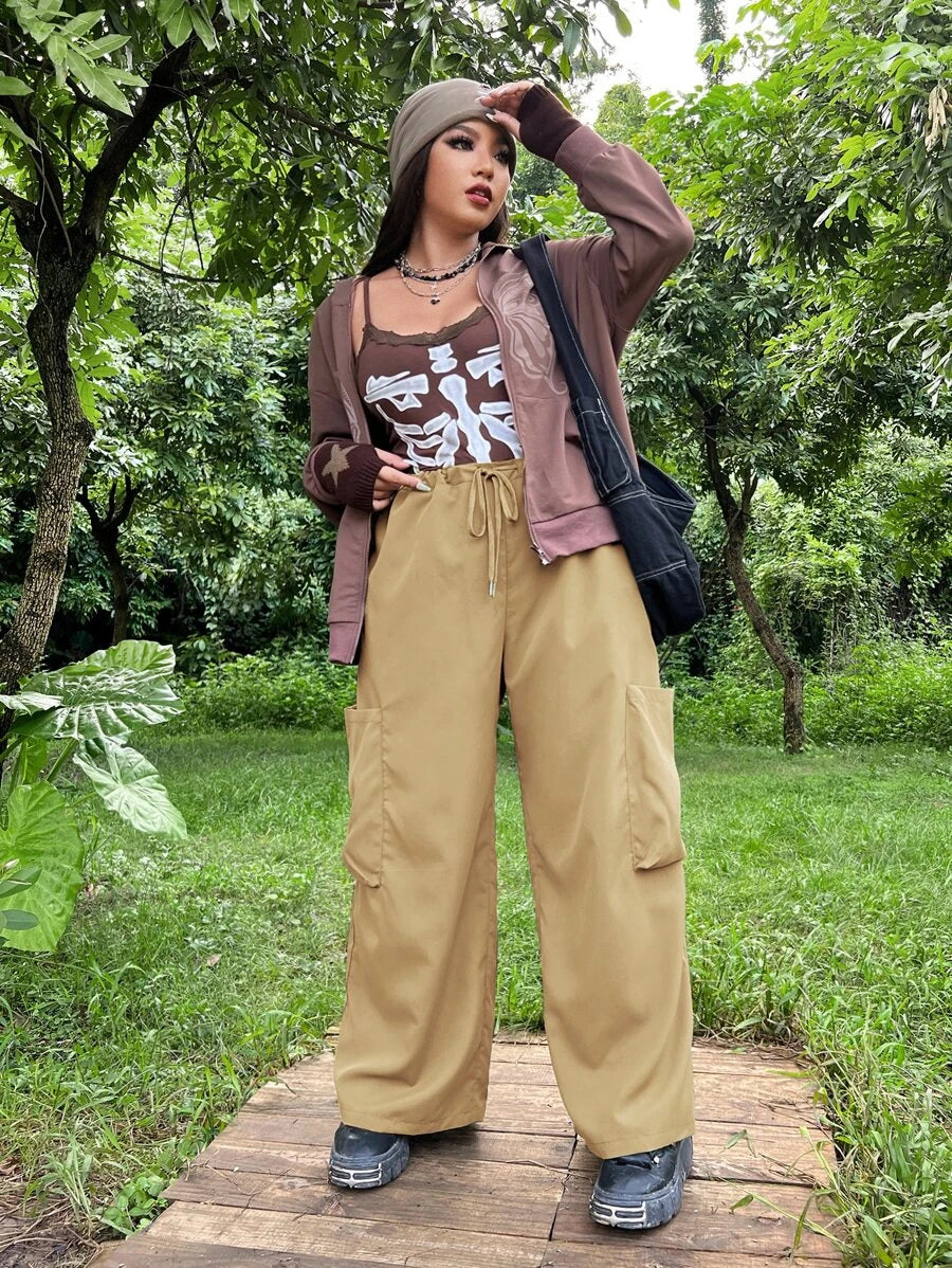 Flap Pocket Drawstring Waist Wide Leg Pants – lifestyle view 15
