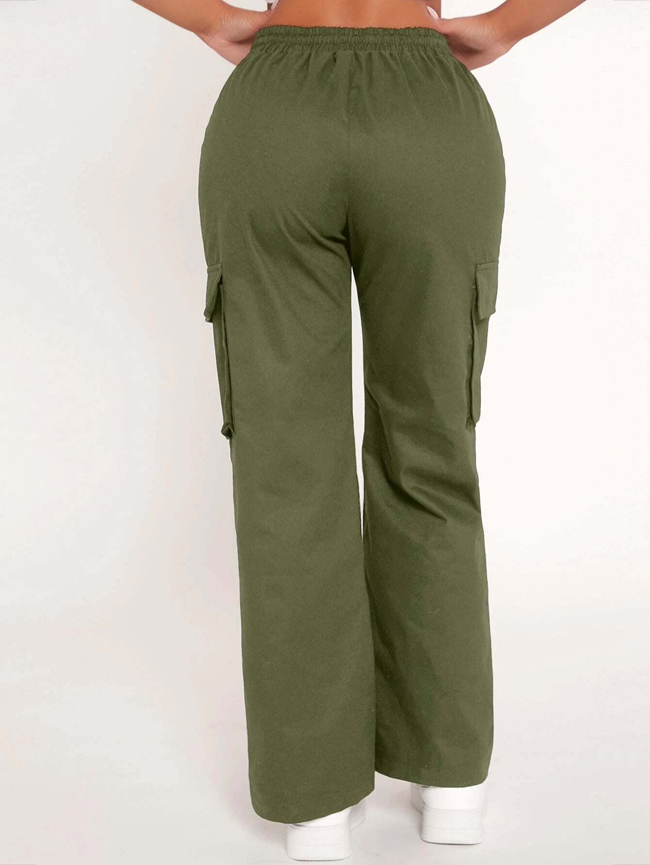 Drawstring Waist Flap Pocket Cargo Pant – full length outfit view