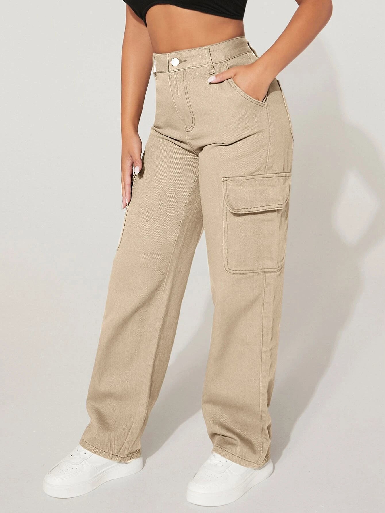 High Waist Functional Flap Pocket Cargo Jeans – lifestyle view 16