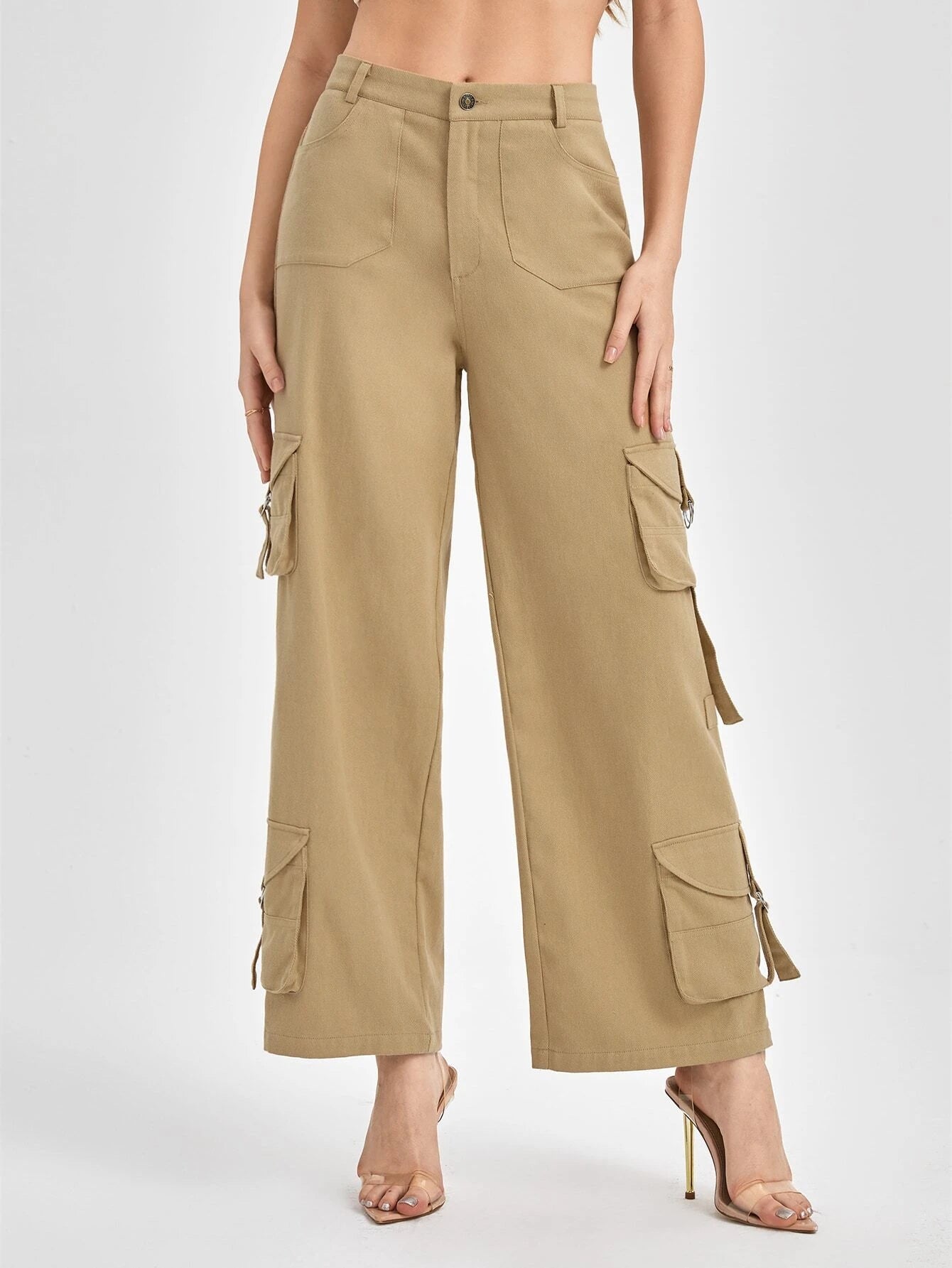Flap Pocket Buckle Detail Cargo Pants – side profile view
