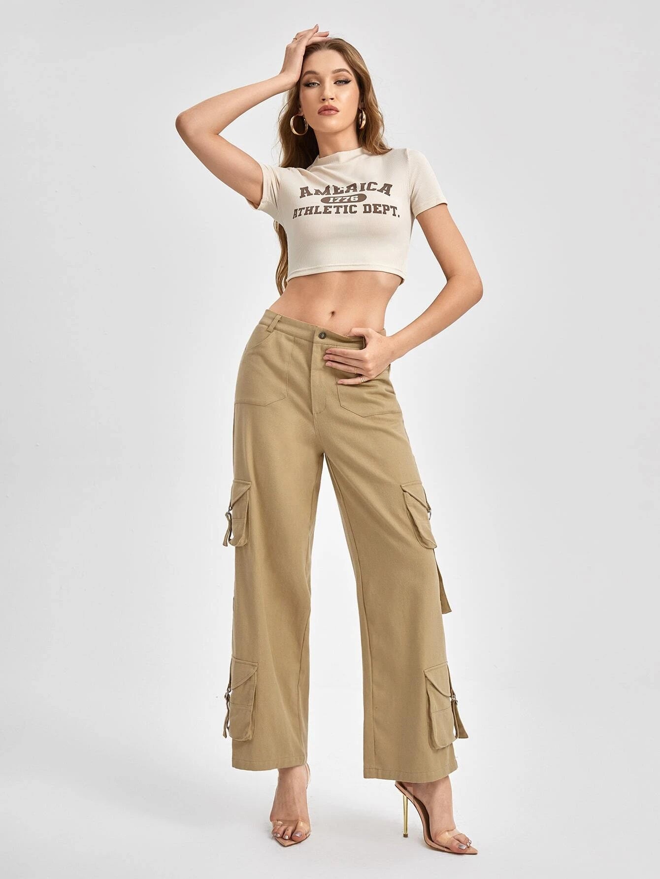 Flap Pocket Buckle Detail Cargo Pants – waistband detail