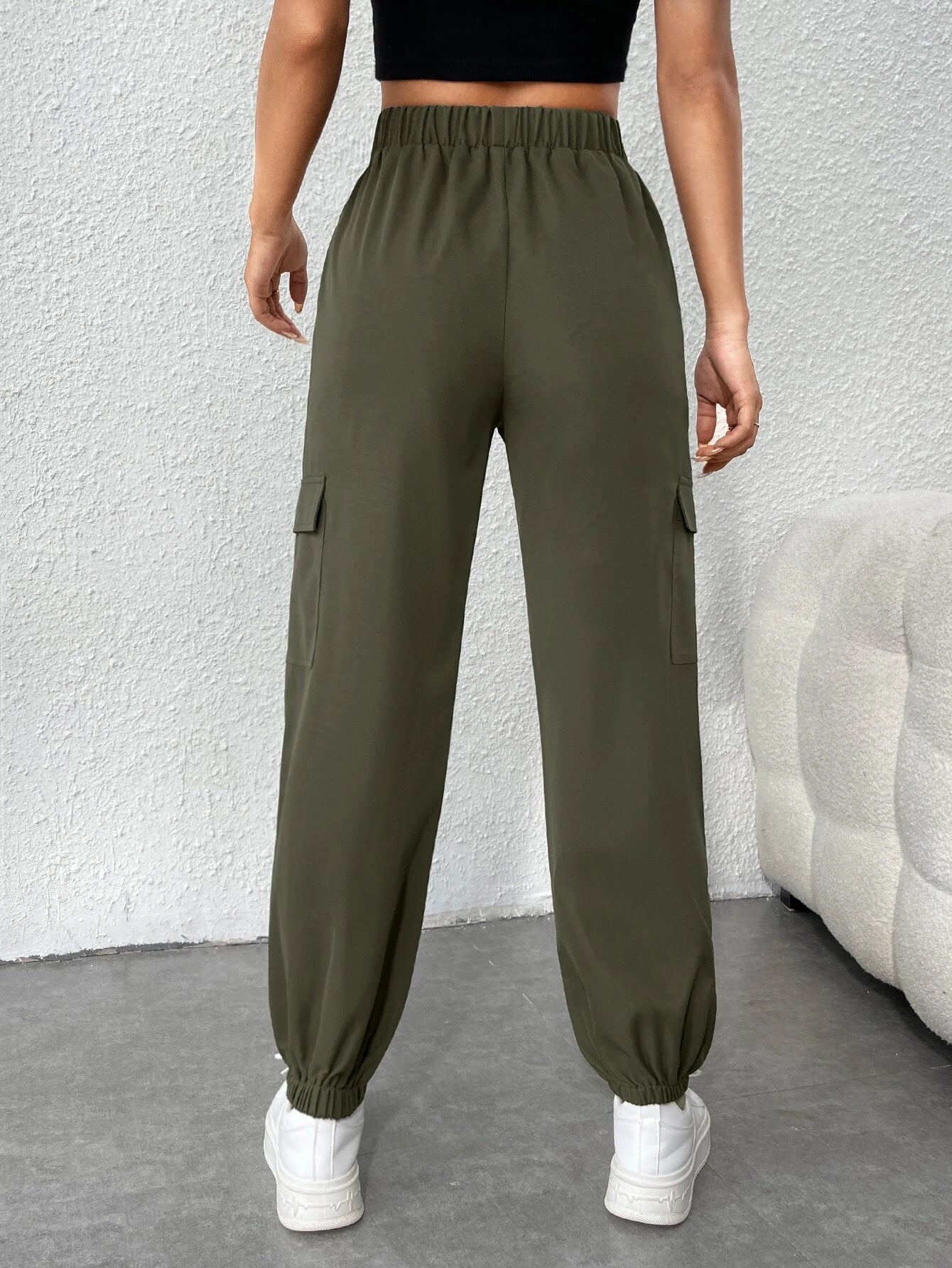 Flap Pocket Side Drawstring Cargo Pants #ants – side profile view