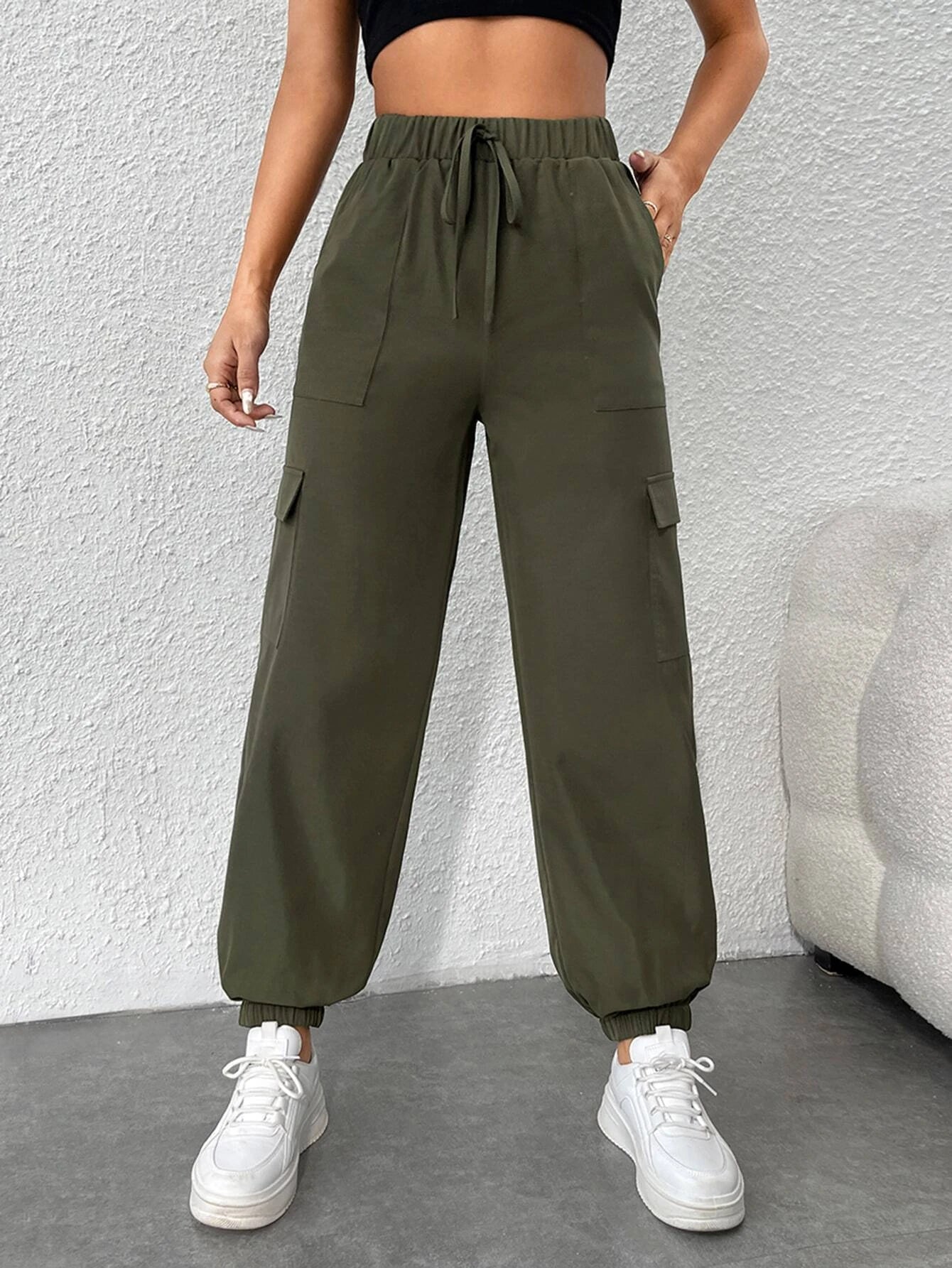 Flap Pocket Side Drawstring Cargo Pants #ants – waistband detail