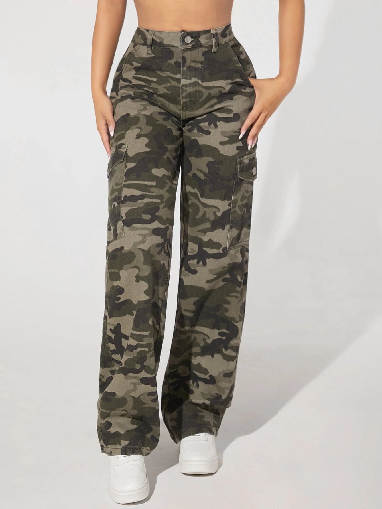 Camo Print Flap Pocket Side High Waist Cargo JeansCamo Print Flap Pocket Side High Waist Cargo Jeans - Image 13