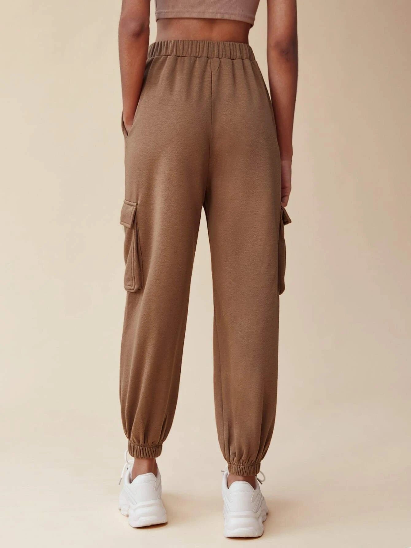 Flap Pocket Side Elastic Waist Cargo Pants Style 1 – side profile view