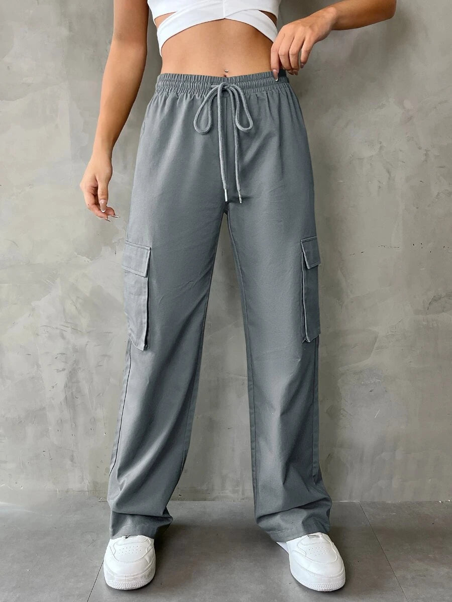 Casual Flap Pocket Drawstring Waist Cargo Pants – lifestyle view 18