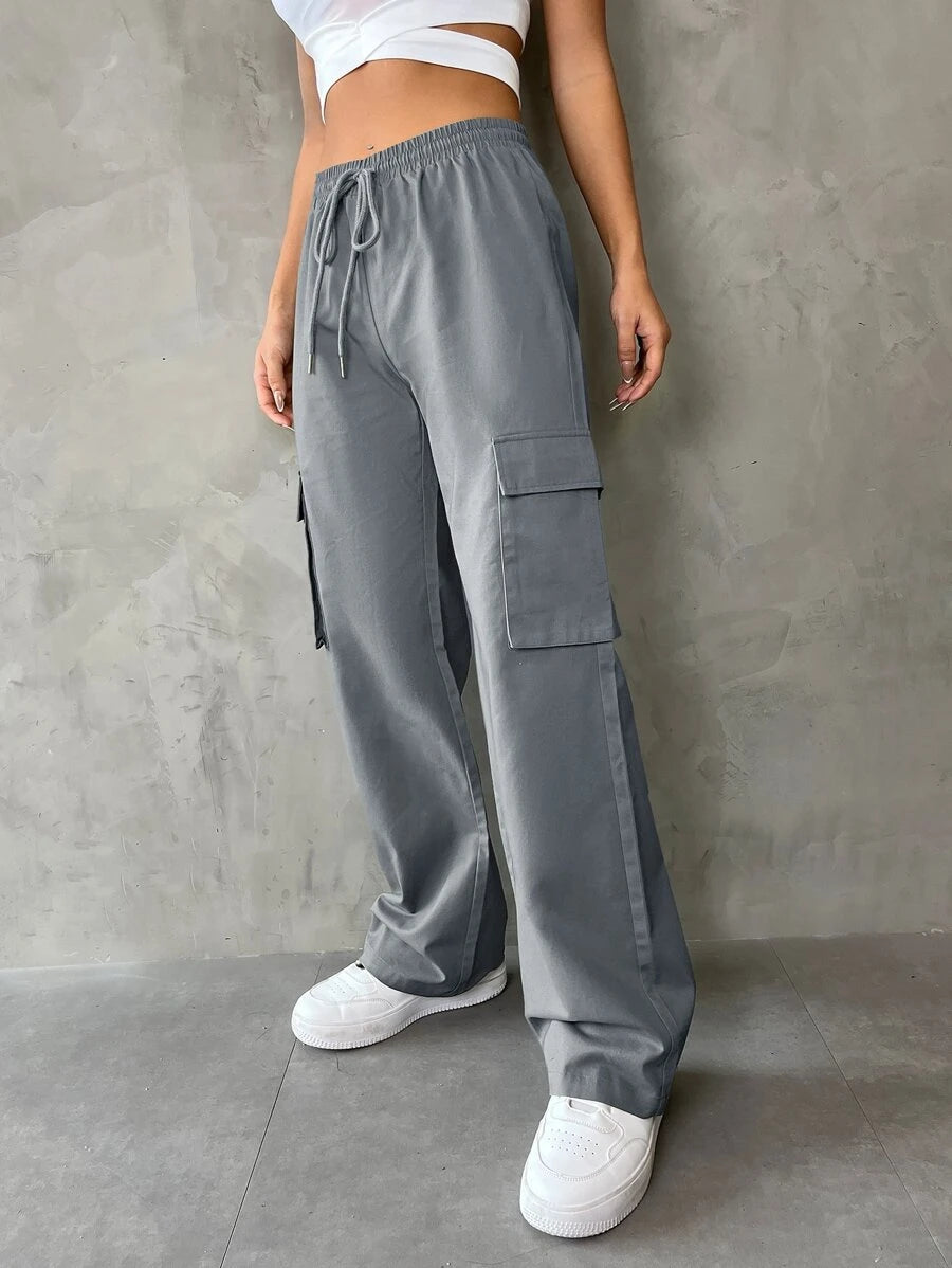 Casual Flap Pocket Drawstring Waist Cargo Pants – lifestyle view 17