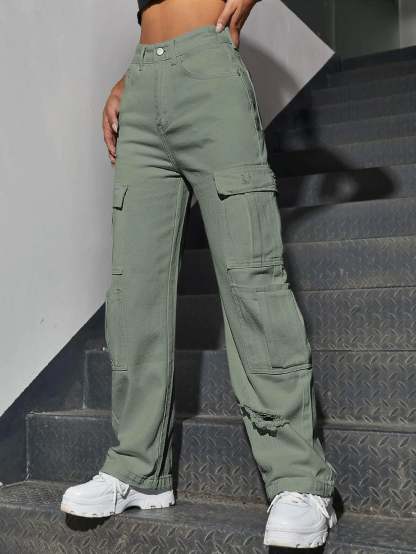 Plain Pocket Ripped Jeans