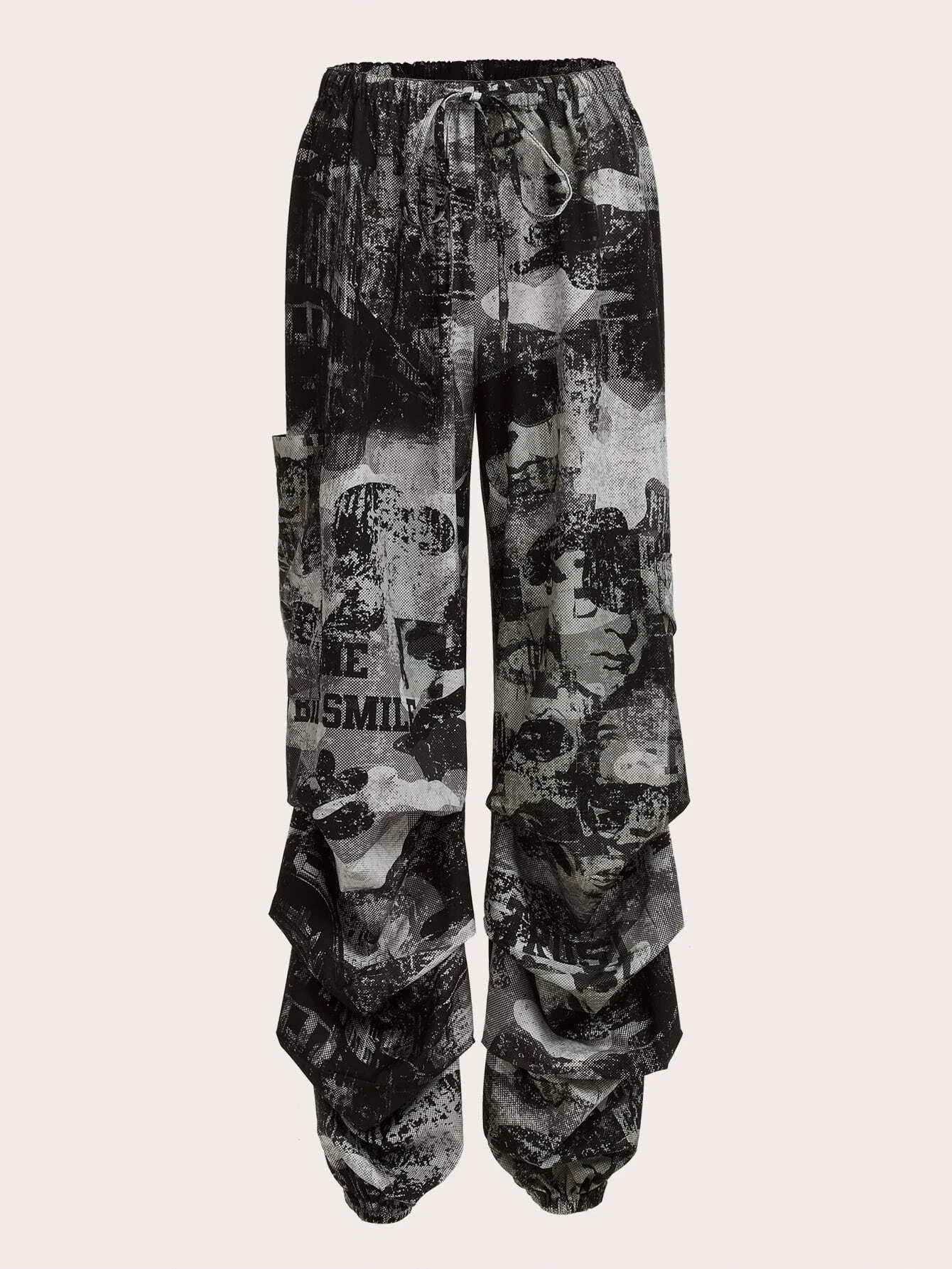 Printed Letter Graphic Cargo Pants – women's cargo pants front view