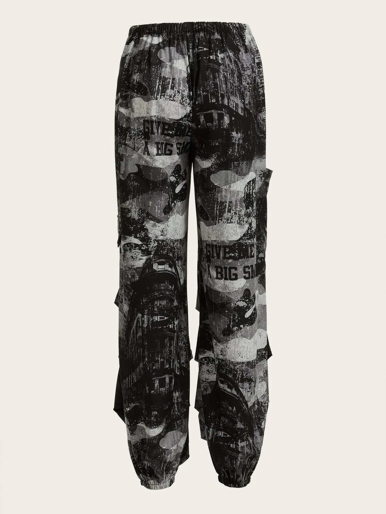 Printed Letter Graphic Cargo Pants – side profile view