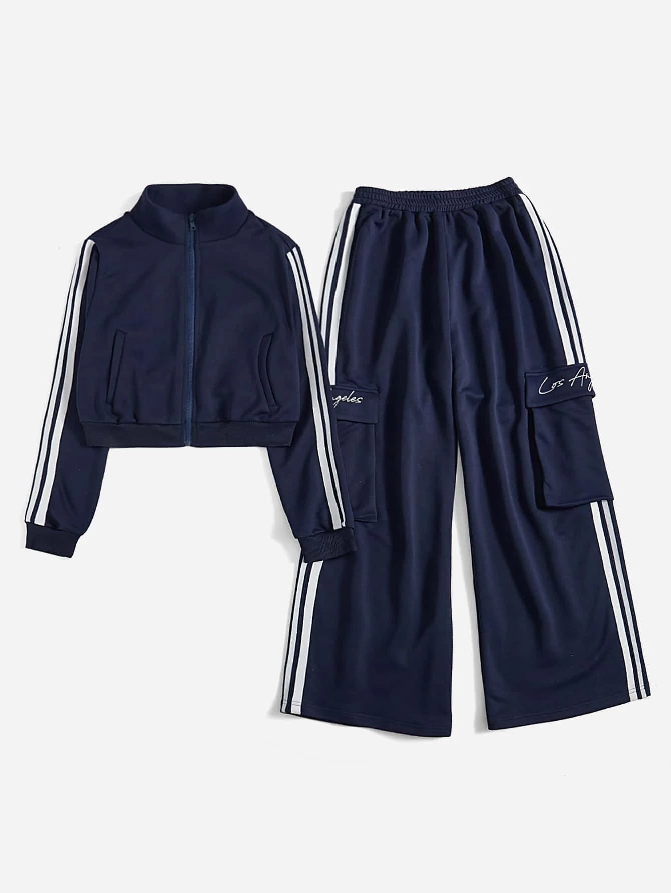 Striped Jacket And Flap Pocket Cargo Pants – women's cargo pants front view