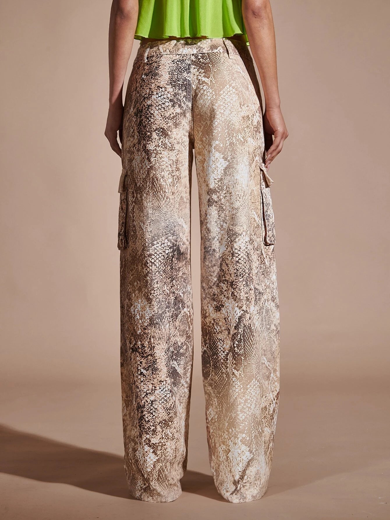 Loose Printed Cargo Pants – side profile view