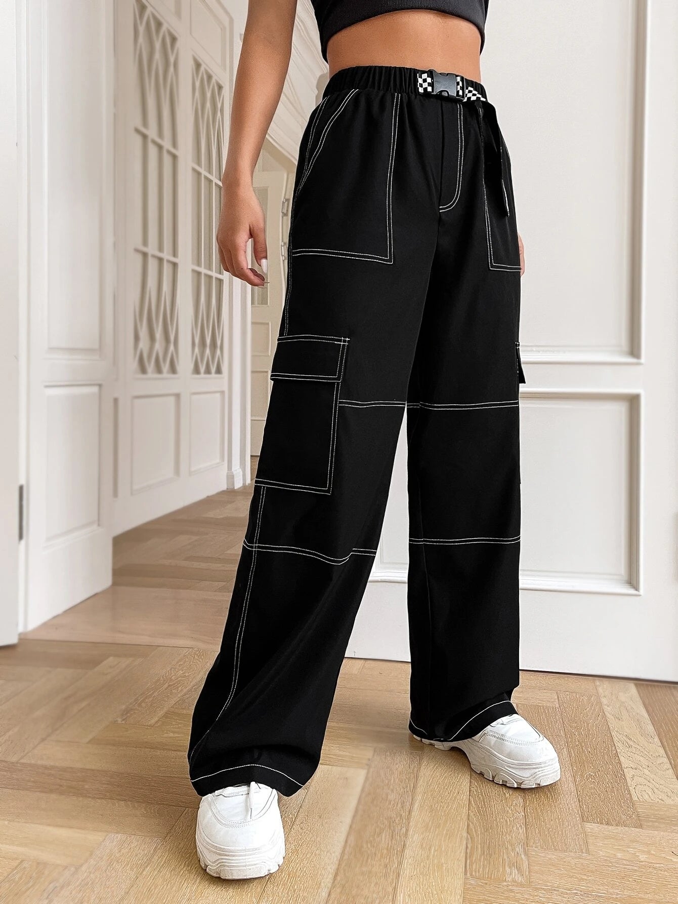 Stitched Flap Pocket Cargo Pants – women's cargo pants front view