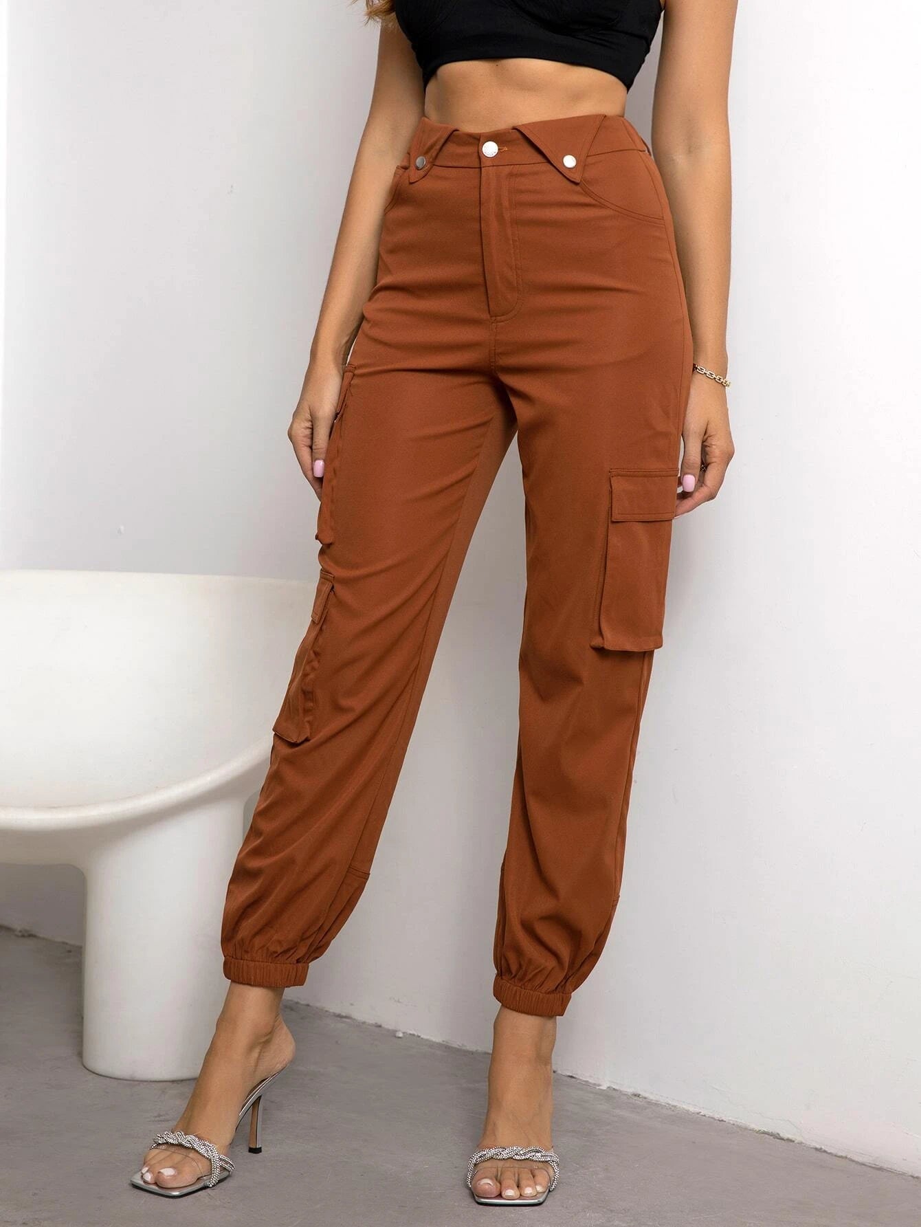 Long Button Cargo Pants – fabric detail close-up
