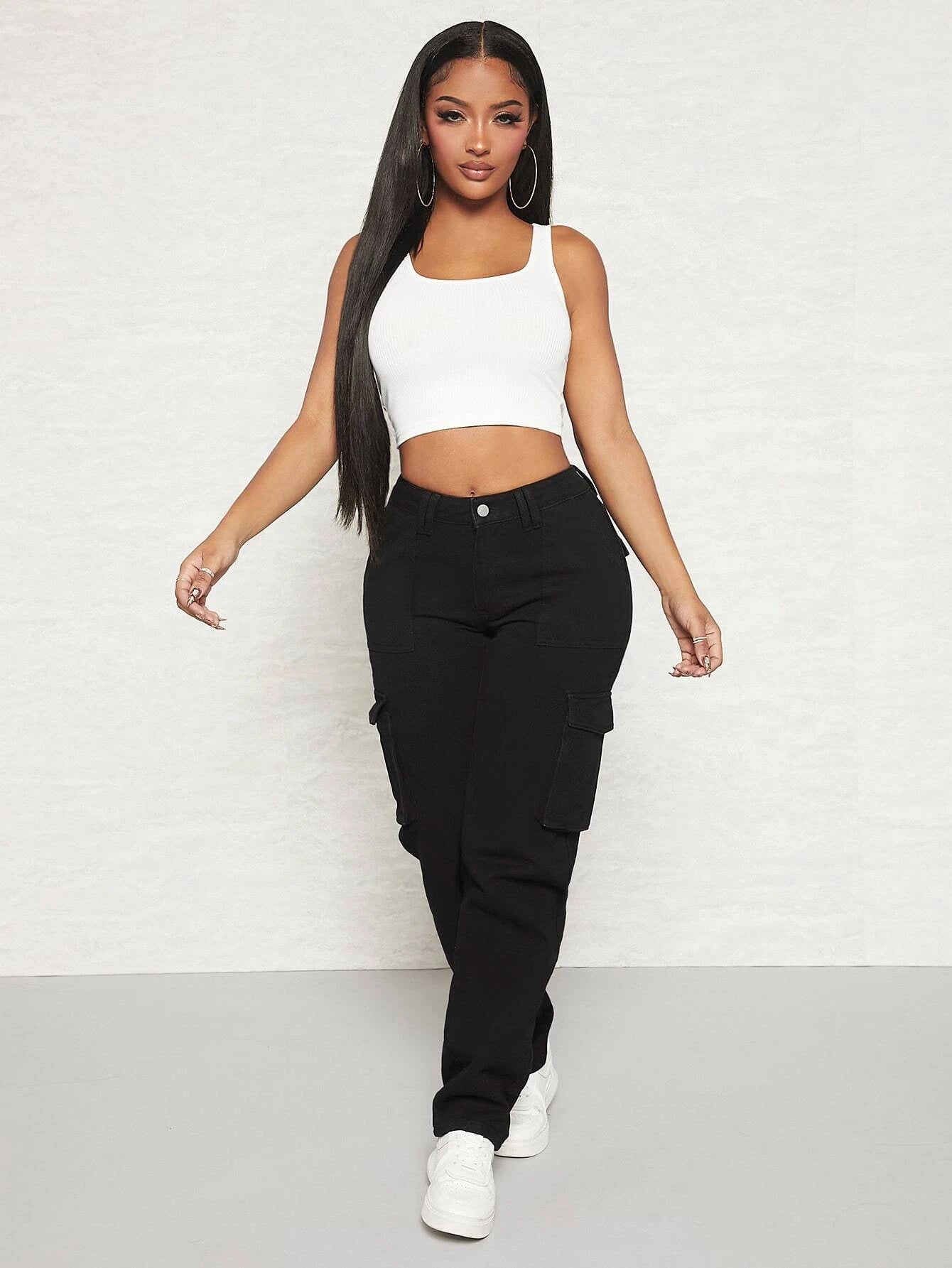 Multi Pocket Side Cargo Jeans – side profile view