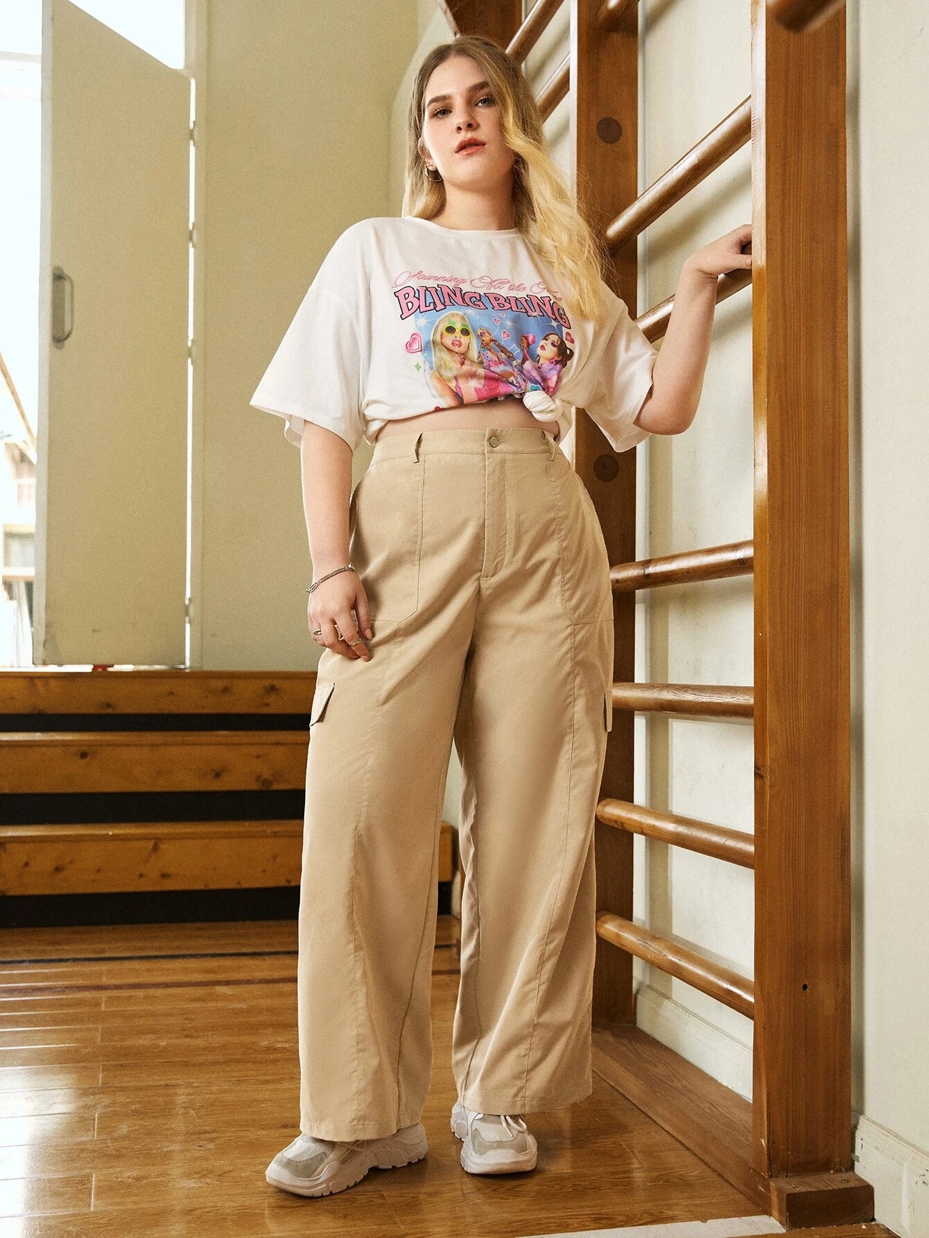 Casual Loose Flap Side Pocket Cargo Pants – styled outfit view