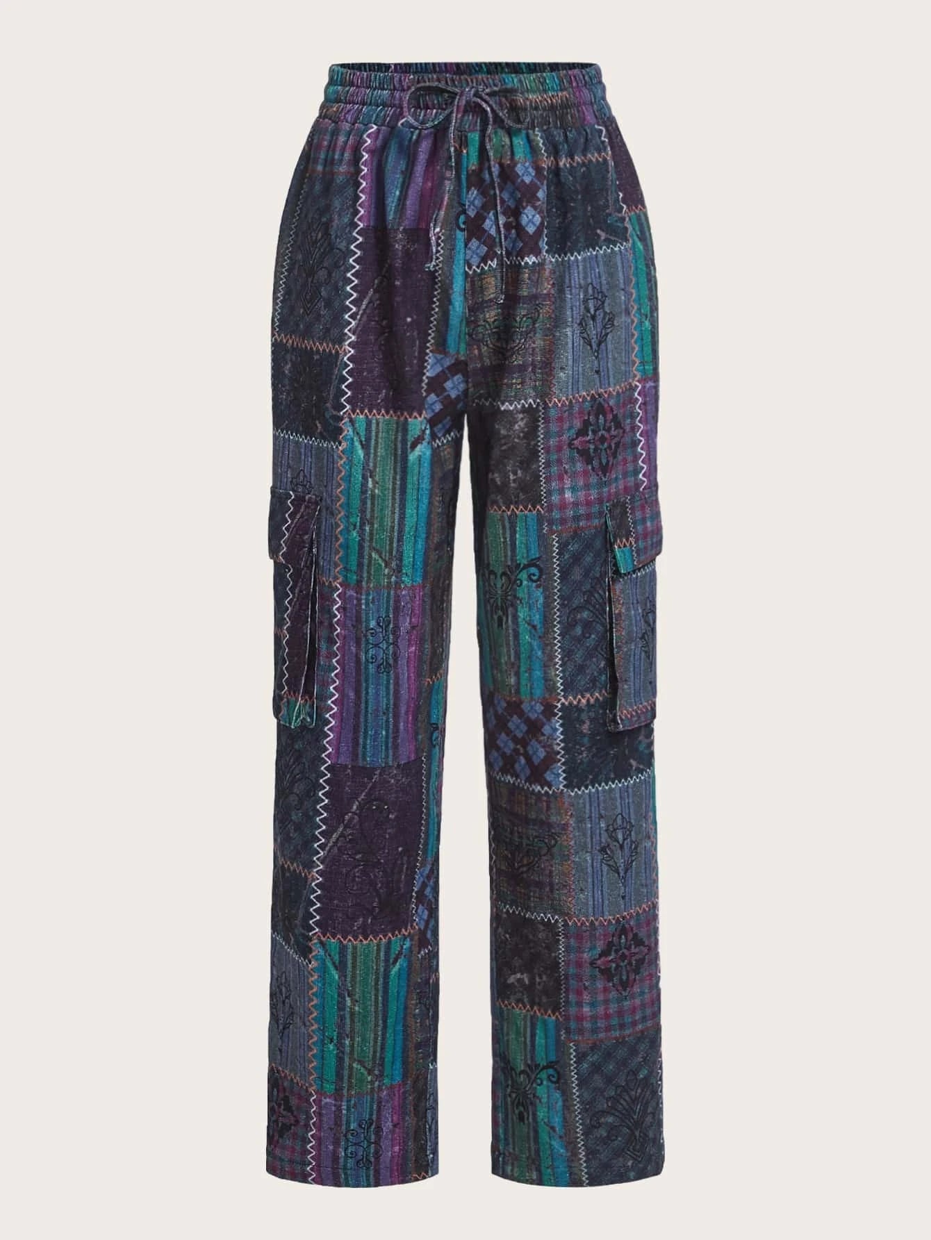 Long Printed Flap Pocket Cargo Pants – women's cargo pants front view