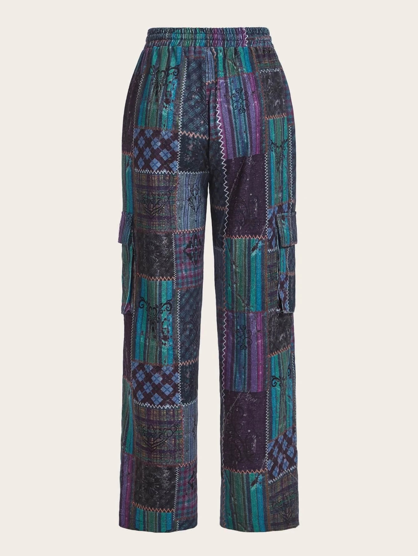 Long Printed Flap Pocket Cargo Pants – side profile view