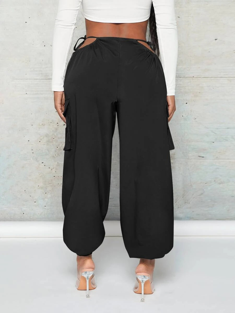 Trendy Cut Out Waist Flap Pocket Cargo Pants – lifestyle view 24