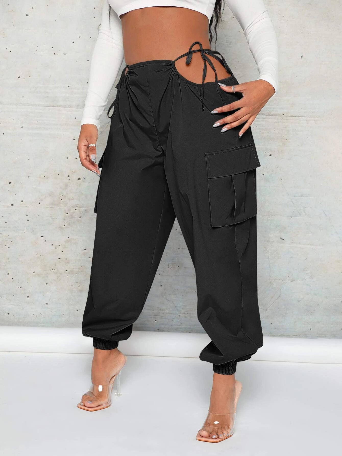 Cut Out Waist Cargo Pants – model wearing view