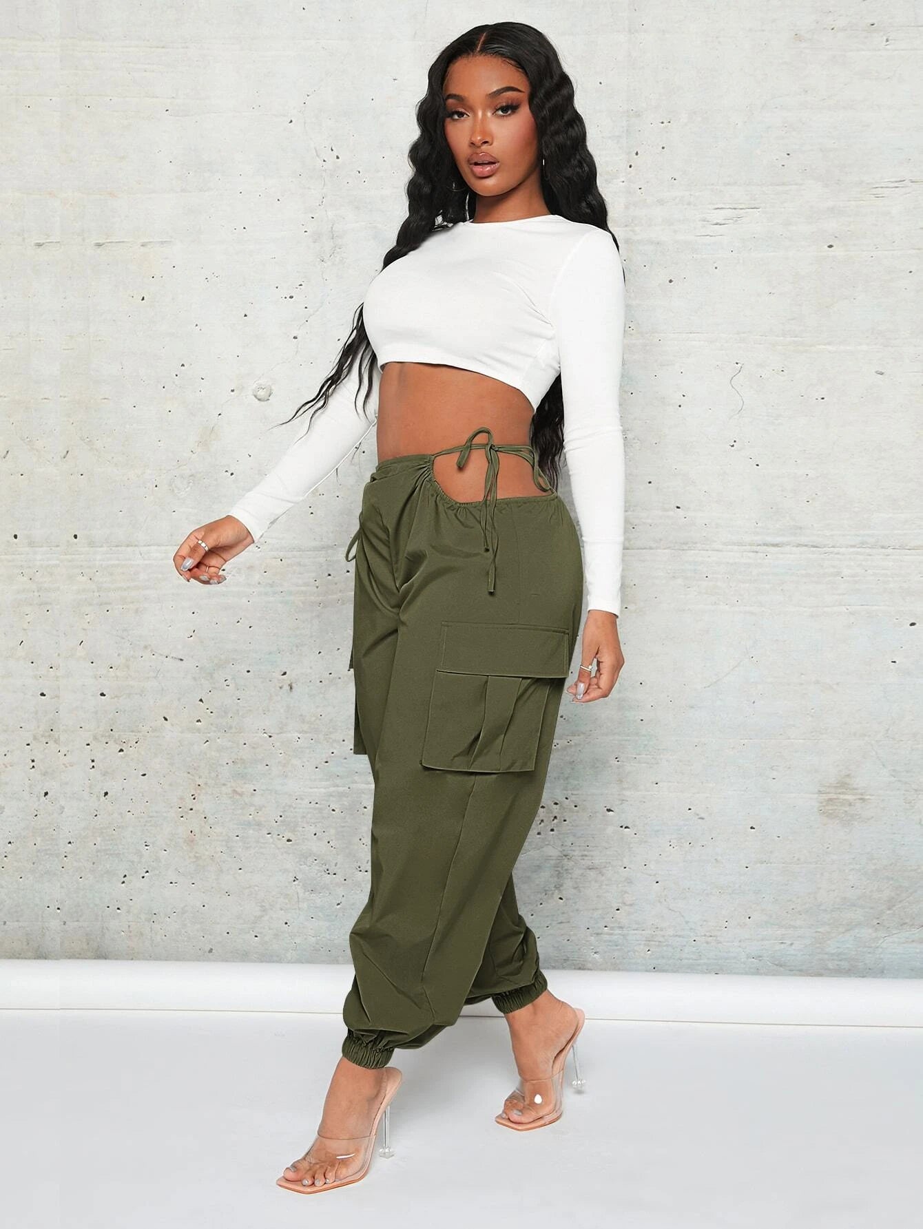 Cut Out Waist Cargo Pants – back view detail