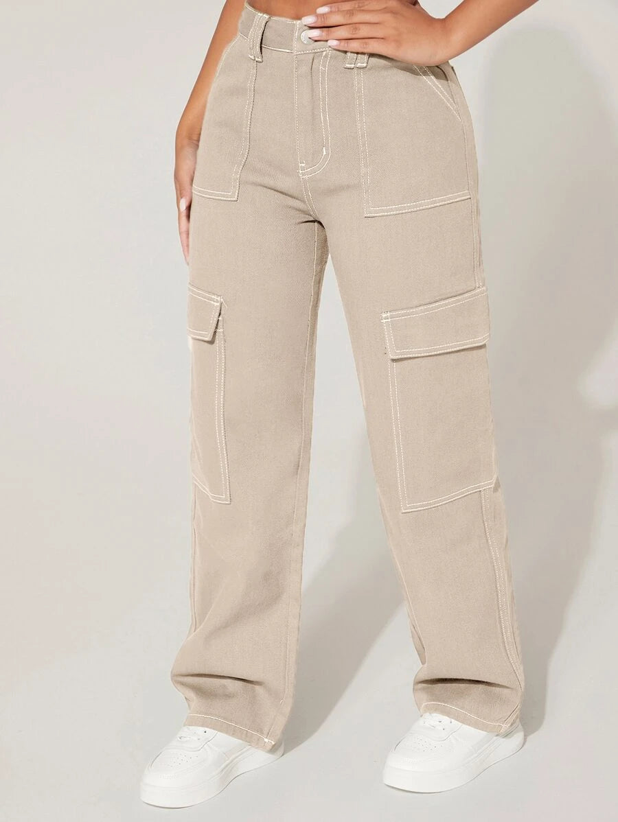 High Waist Denim Flap Pocket Cargo Jeans – lifestyle view 21