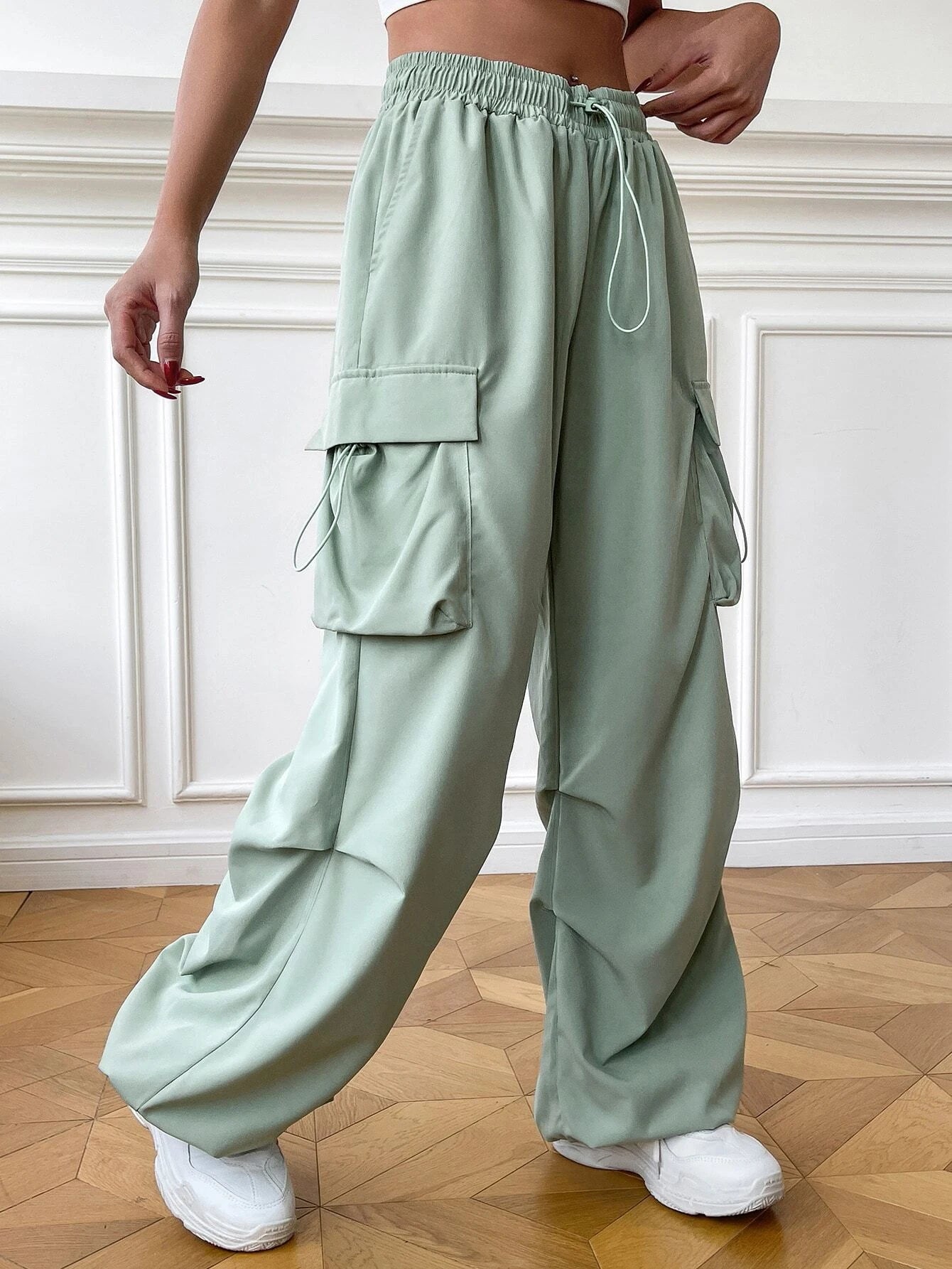 Versatile Flap Pocket Drawstring Cargo Pants – lifestyle view 35