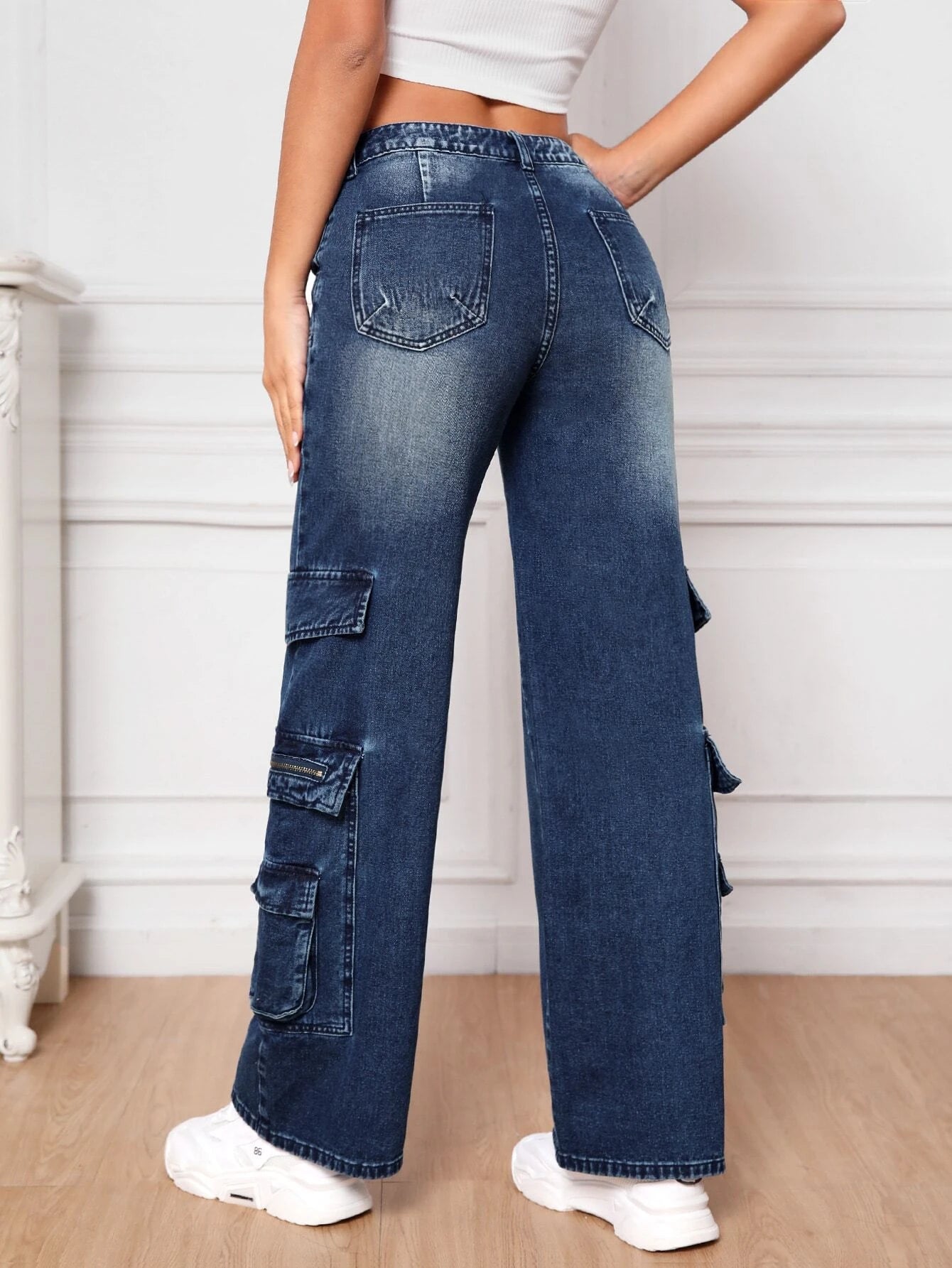 Wide Length Pocket Cargo Jeans – side profile view