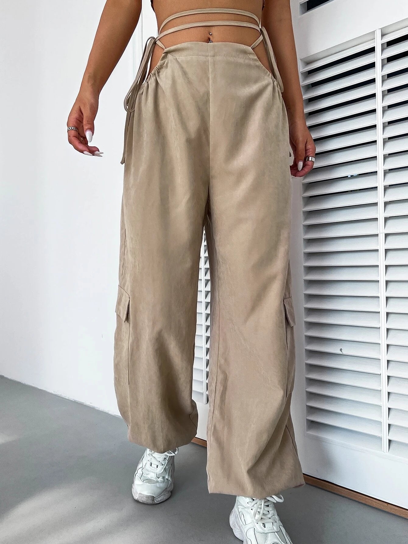 Comfort Waist Drawstring Cargo Pants – fabric detail close-up