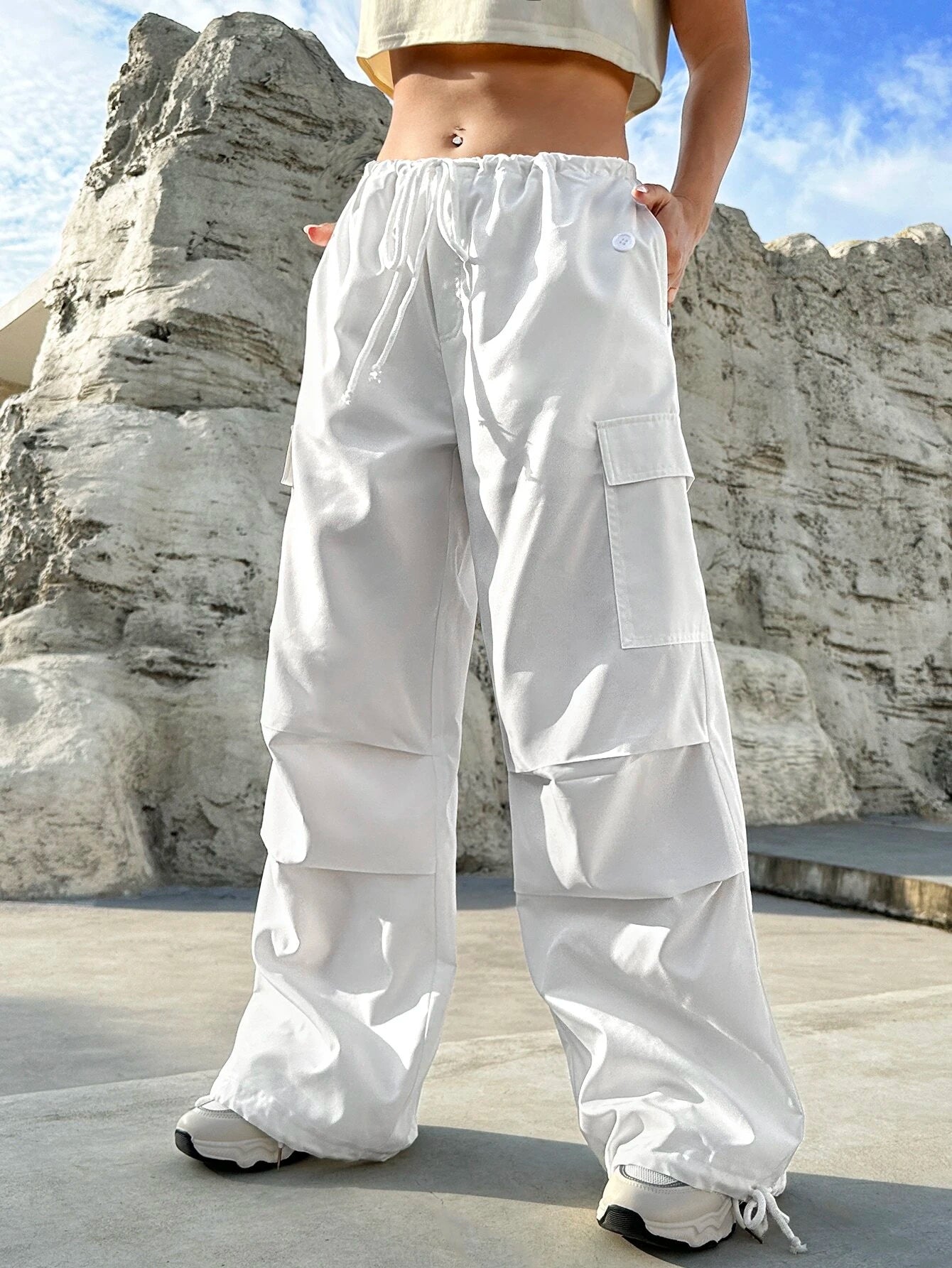 Flap Pocket Side Drawstring Waist Cargo PantsFlap Pocket Side Drawstring Waist Cargo Pants - Image 8