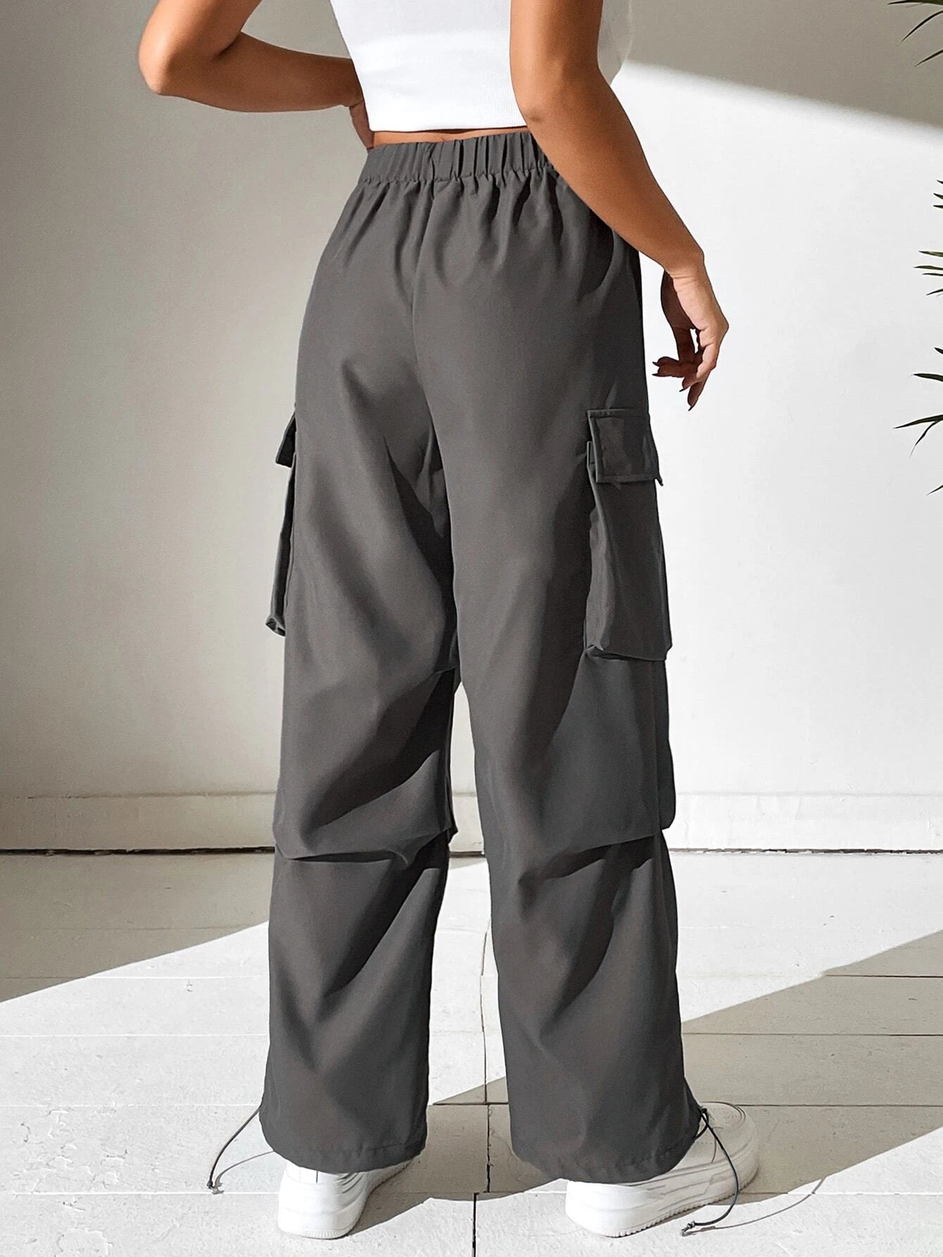 Side Drawstring Hem Cargo Pants – side profile view