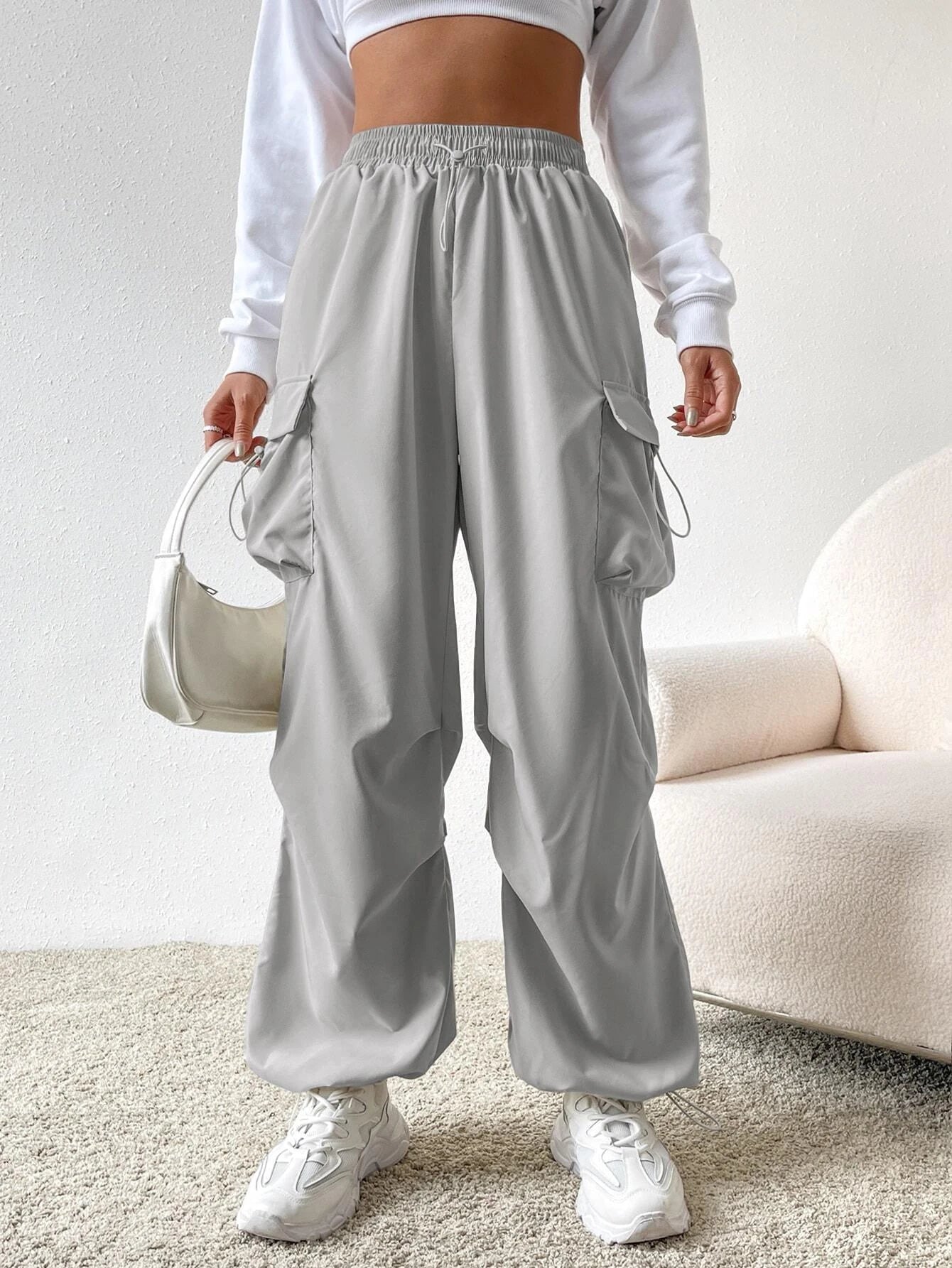 Versatile Flap Pocket Drawstring Cargo Pants – lifestyle view 40